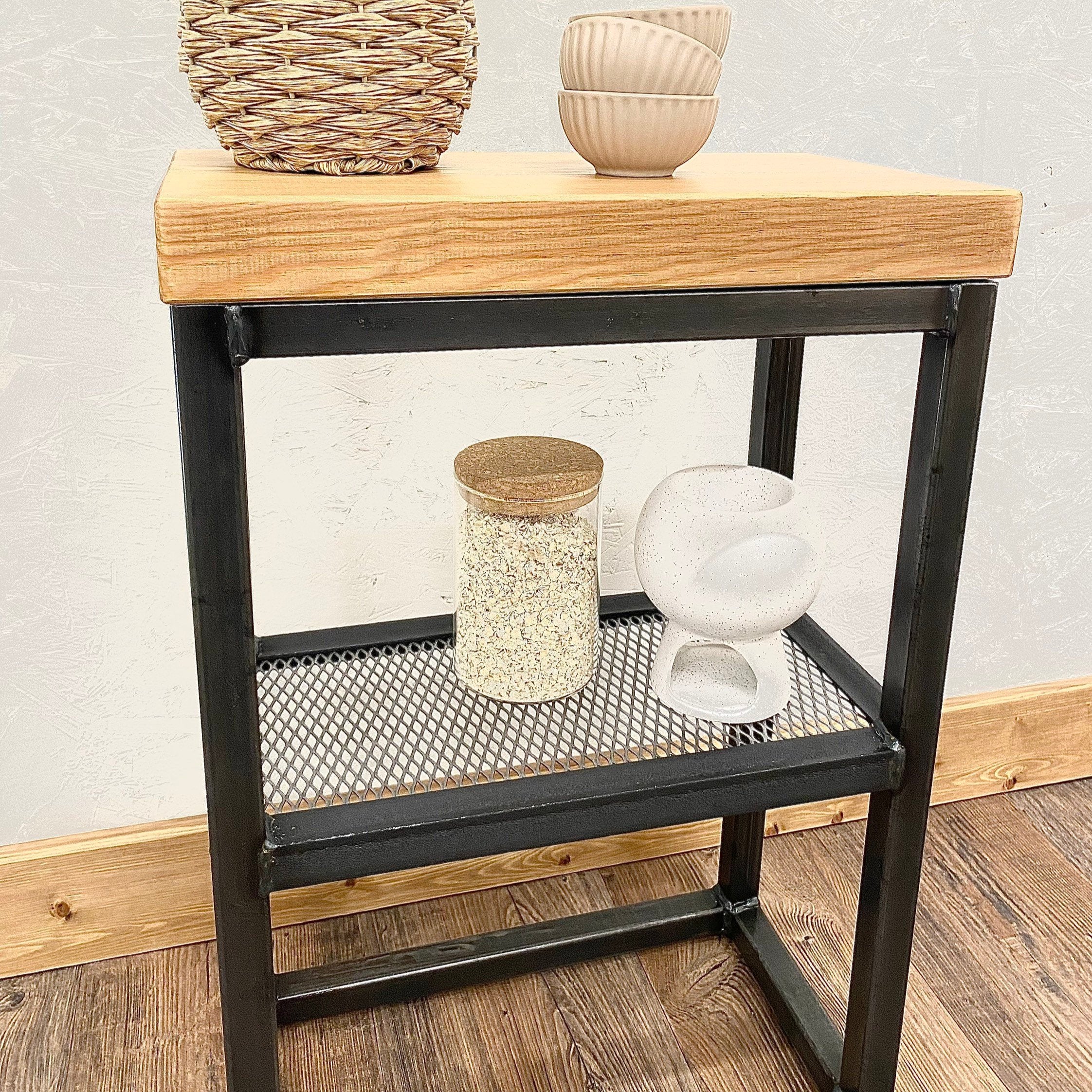 Industrial sofa side table with mesh shelf  RSD Furniture    