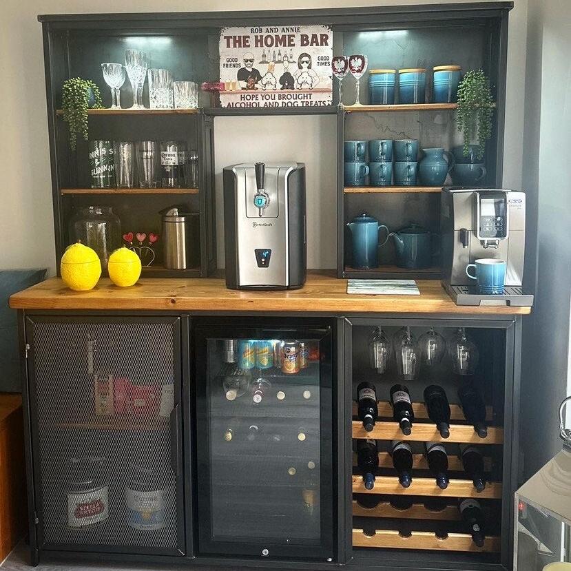 Modern solid wood and steel home bar furniture UK