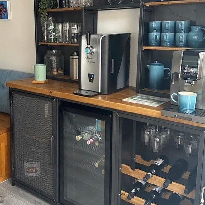 Handcrafted drinks cabinet for home bar with wine glass holder