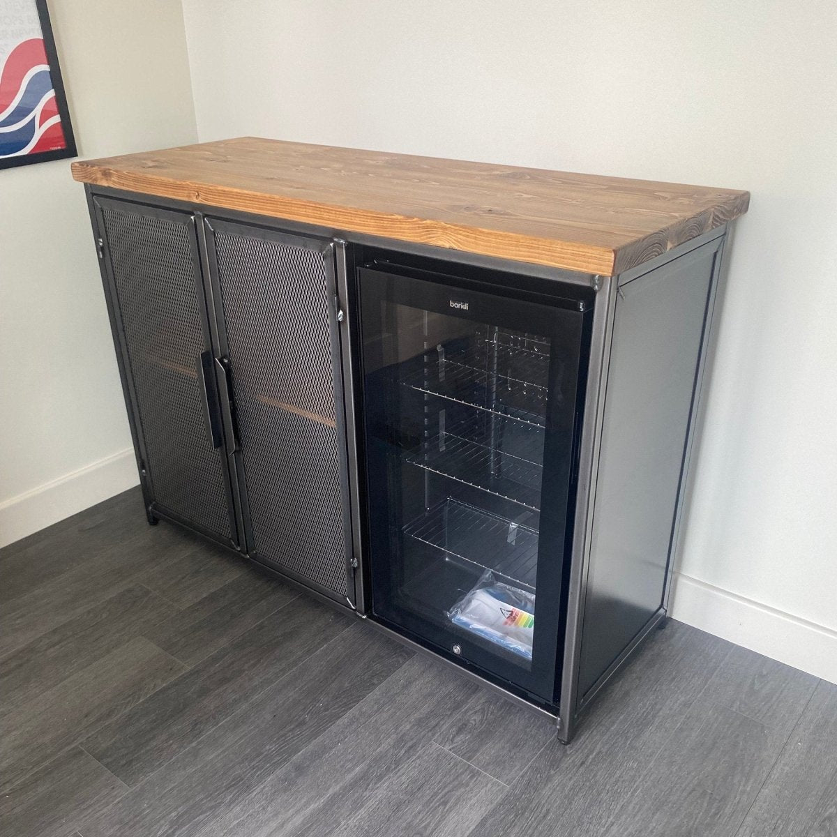 Industrial Home Bar with Refrigerator & Built-in Beer & Wine Fridge RSD Furniture