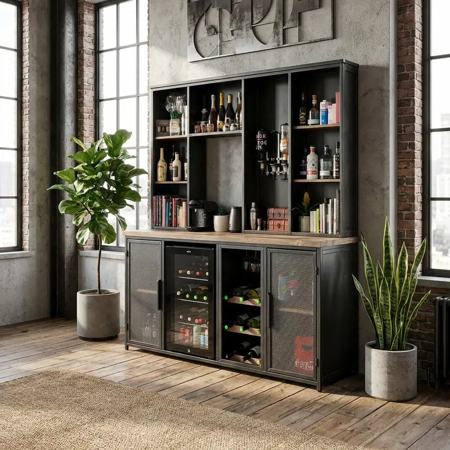Industrial Home Drinks Bar with Fridge