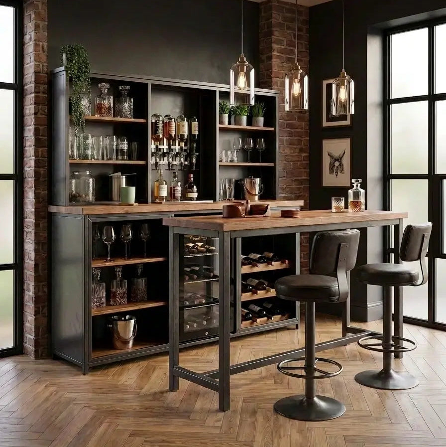 Industrial Mancave Bar Cabinet with Beer Fridge