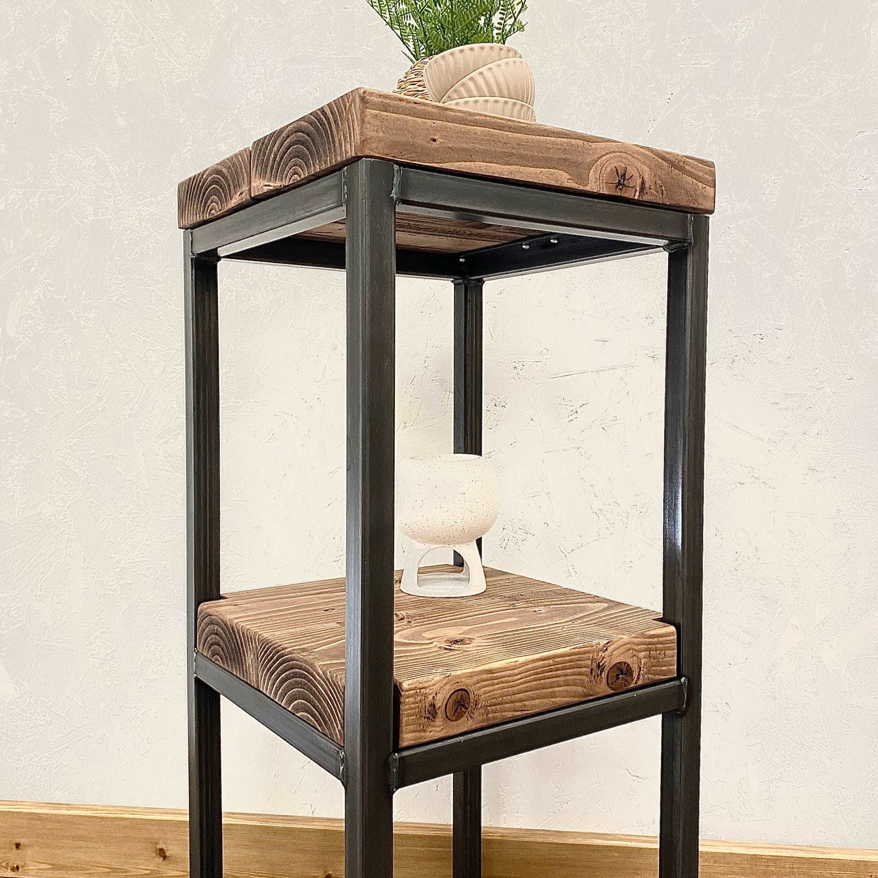 Rustic Industrial Side Table with Shelf Rustic TV stand RSD Furniture   