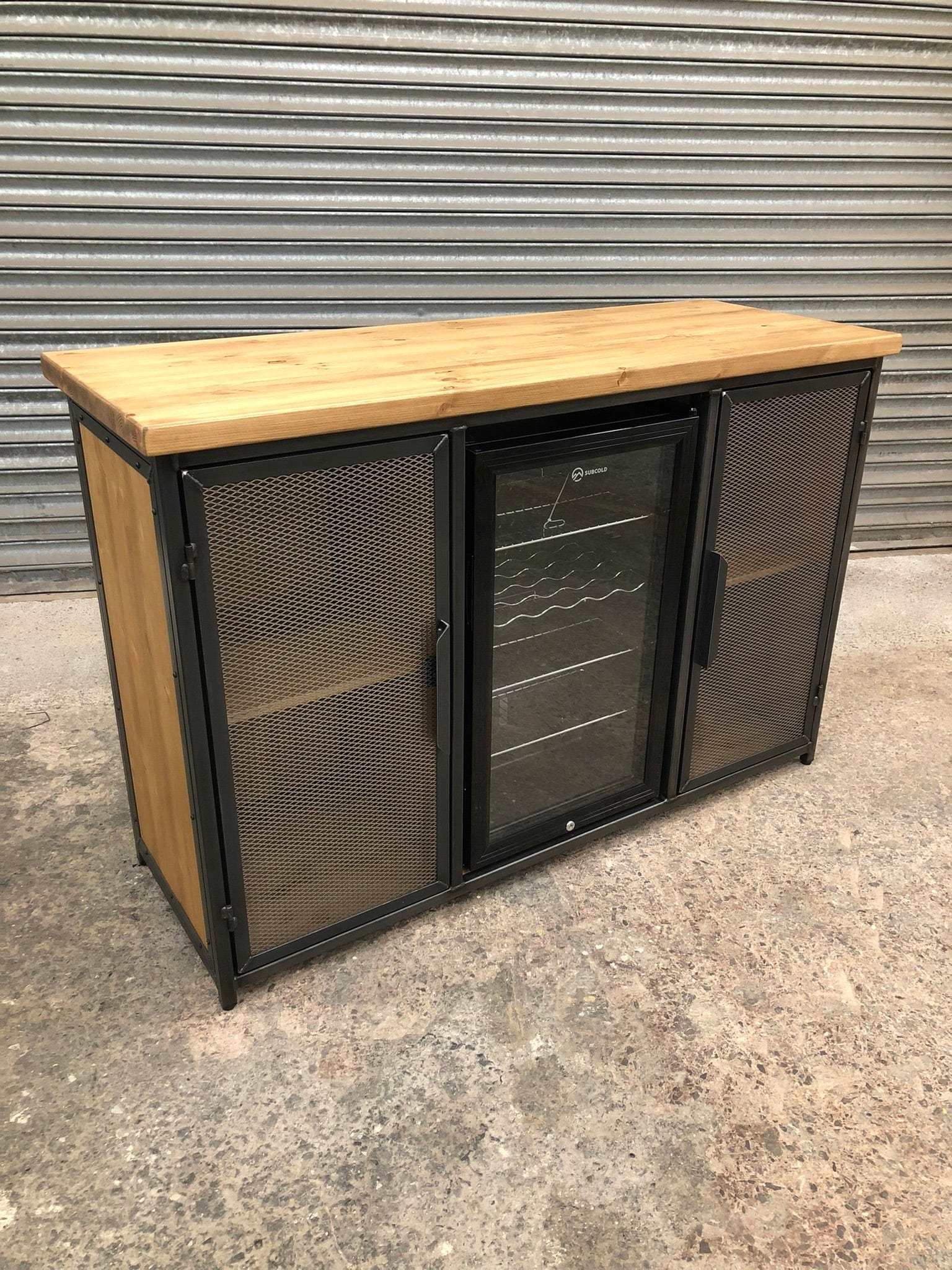 Wooden Metal Drinks Cabinet with Fridge  RSD Furniture   