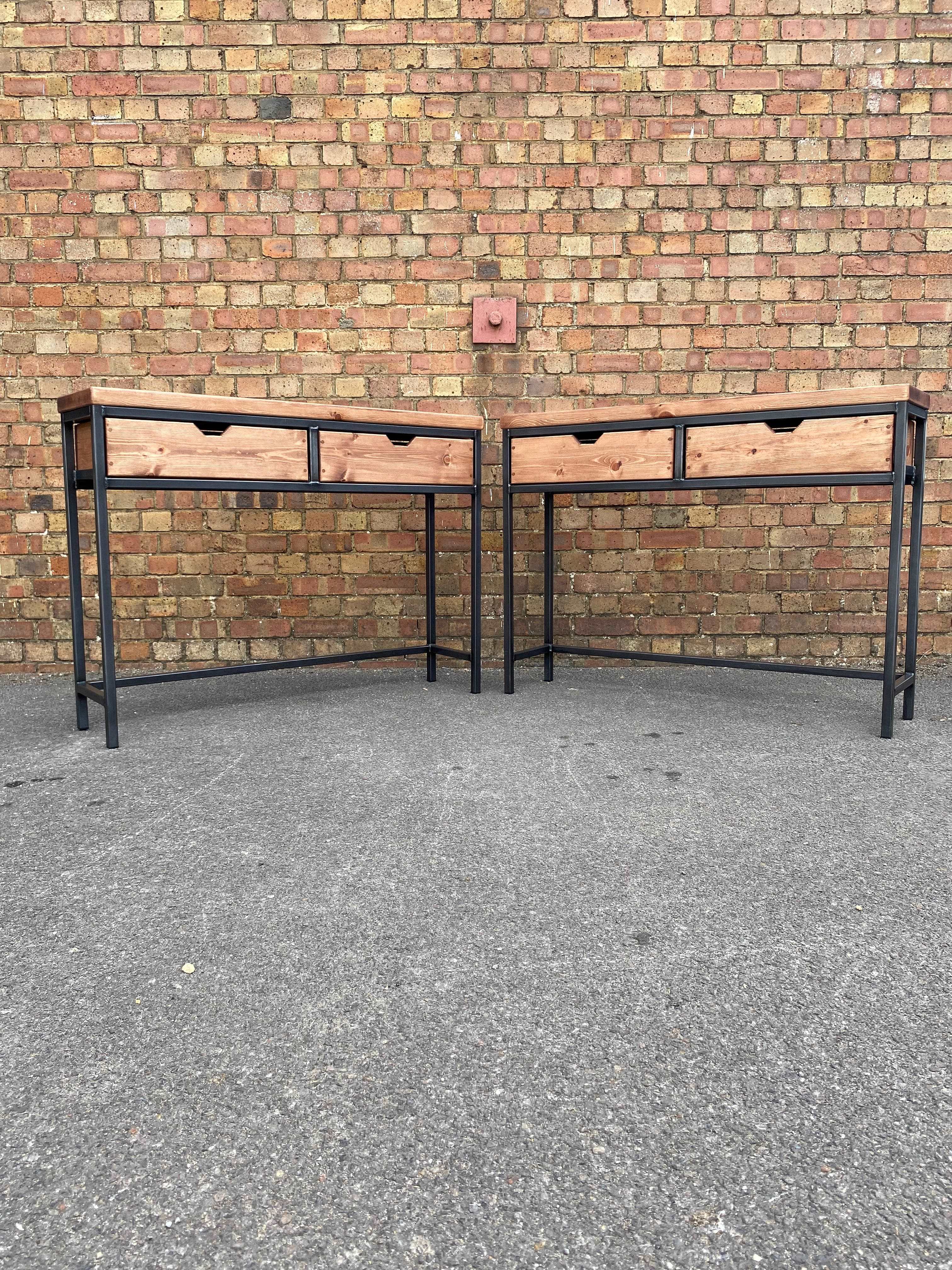 Large Rustic & Industrial Console table with drawers - Narrow hallway table  RSD Furniture   