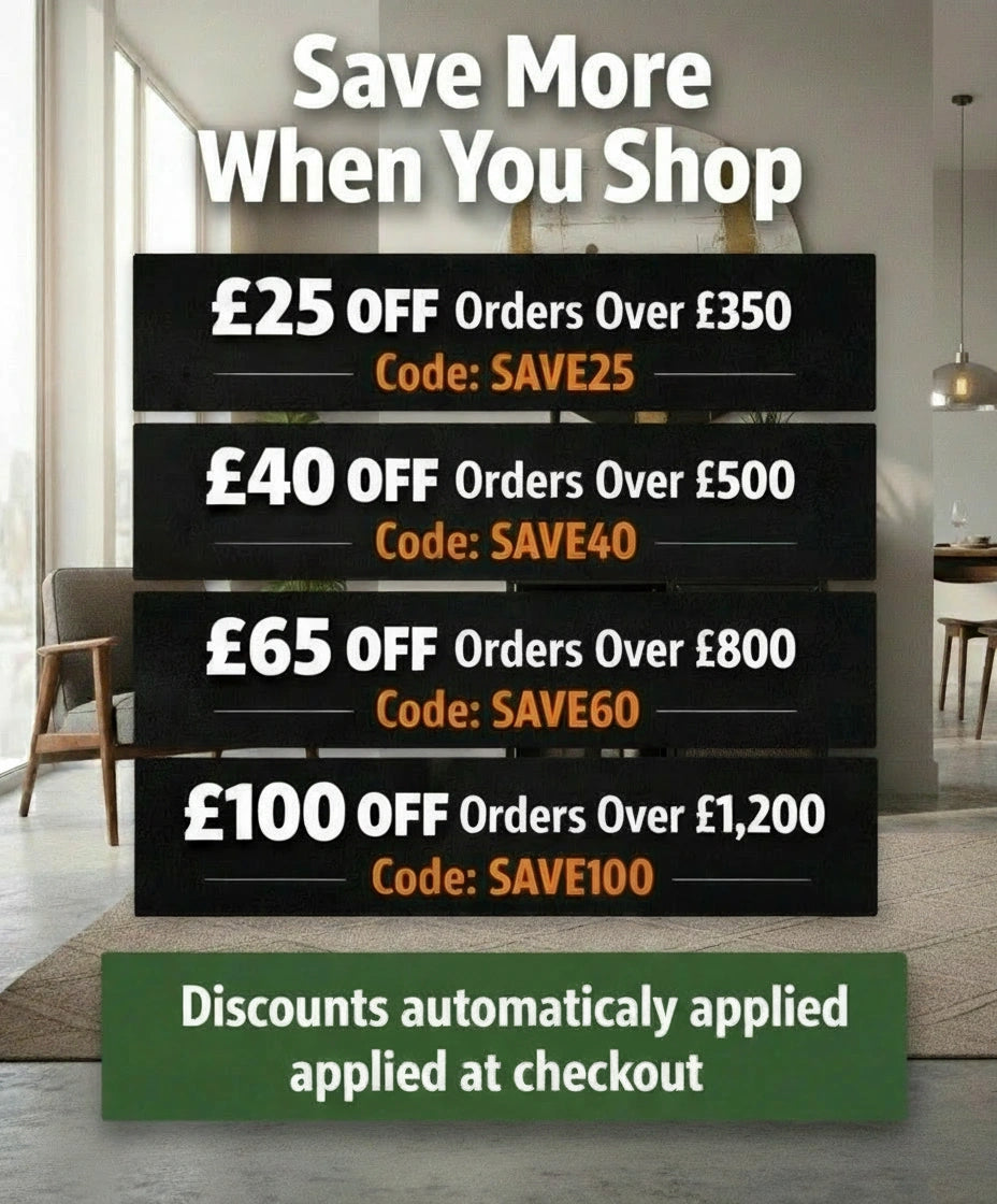Promotional sign with discount information in a modern interior setting