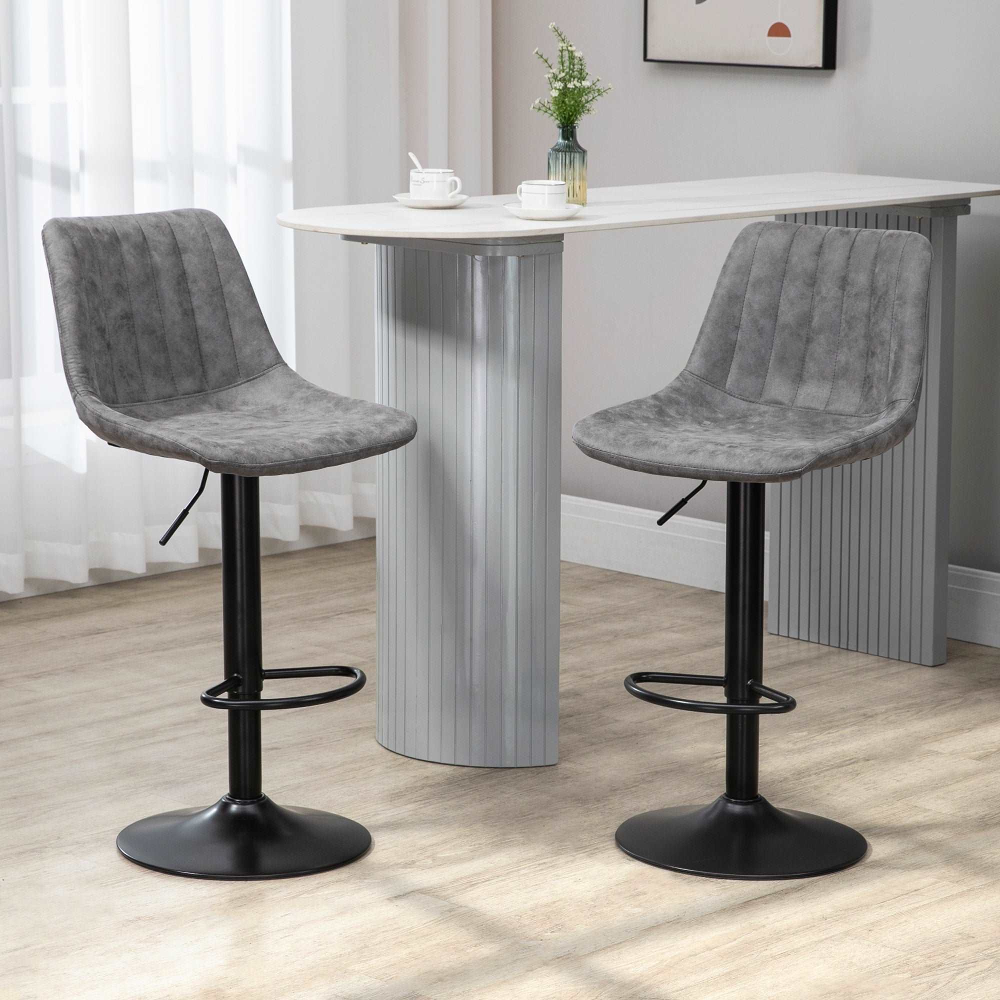 Adjustable Bar Stools Set of 2 Counter Height Barstools Dining Chairs 360Â° Swivel with Footrest for Home Pub, Grey  AOSOM   