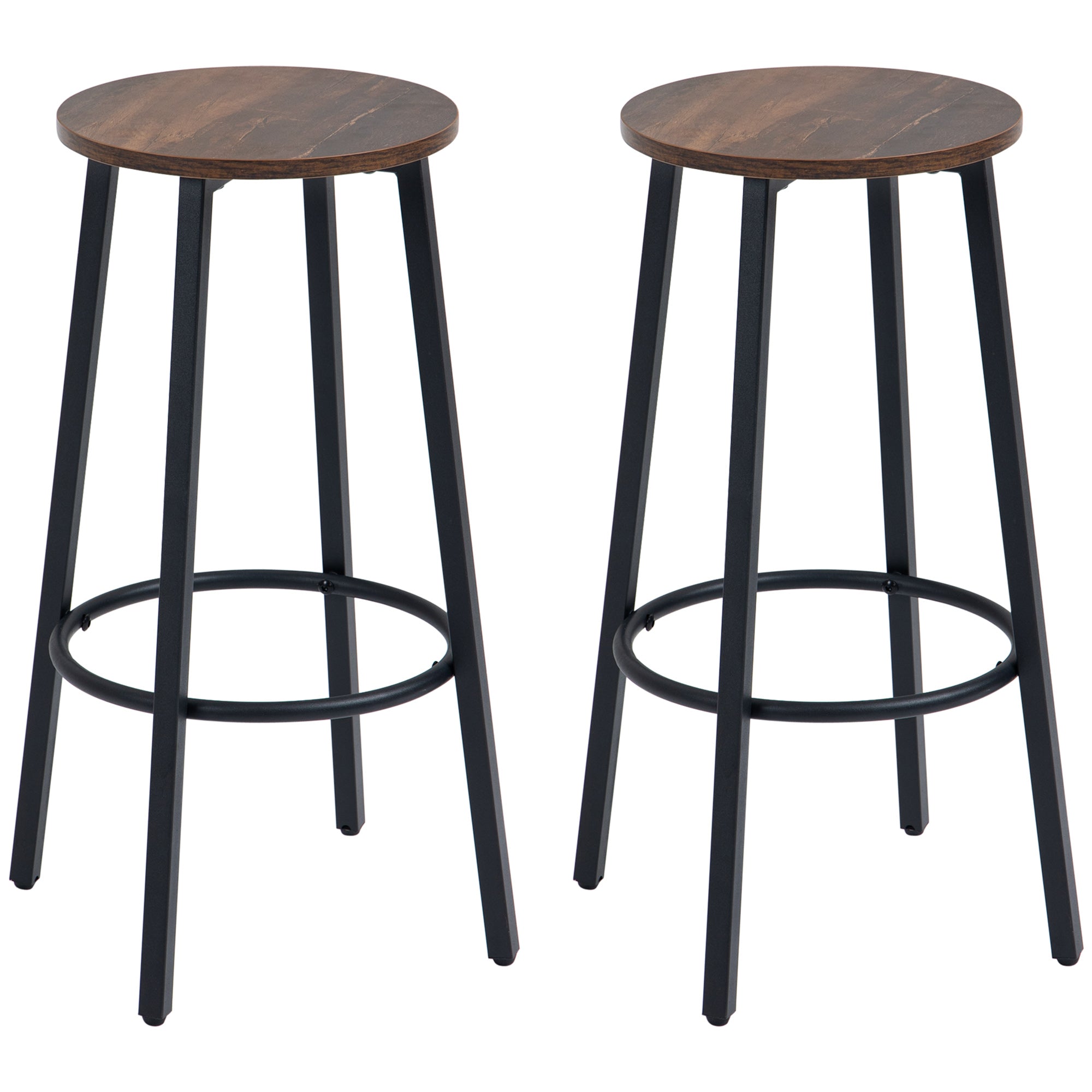 Set of 2 Bar Chairs with Round Footrest and Steel Legs,Industrial Bar Stools for Dining Room, Kitchen, Rustic Brown  AOSOM   