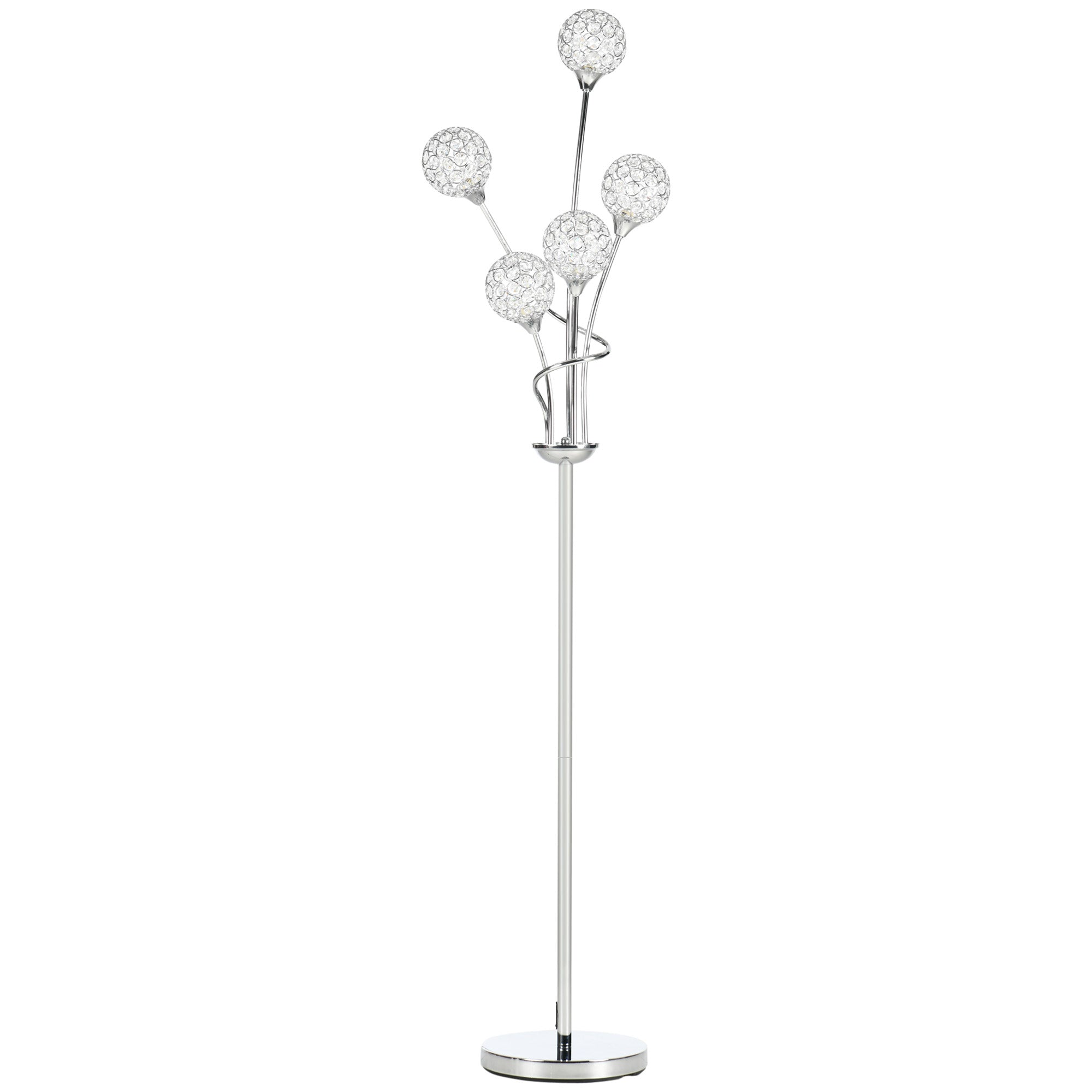 Crystal Floor Lamps for Living Room Bedroom with 5 Light, Modern Upright Standing Lamp, 34x25x156cm, Silver  AOSOM   