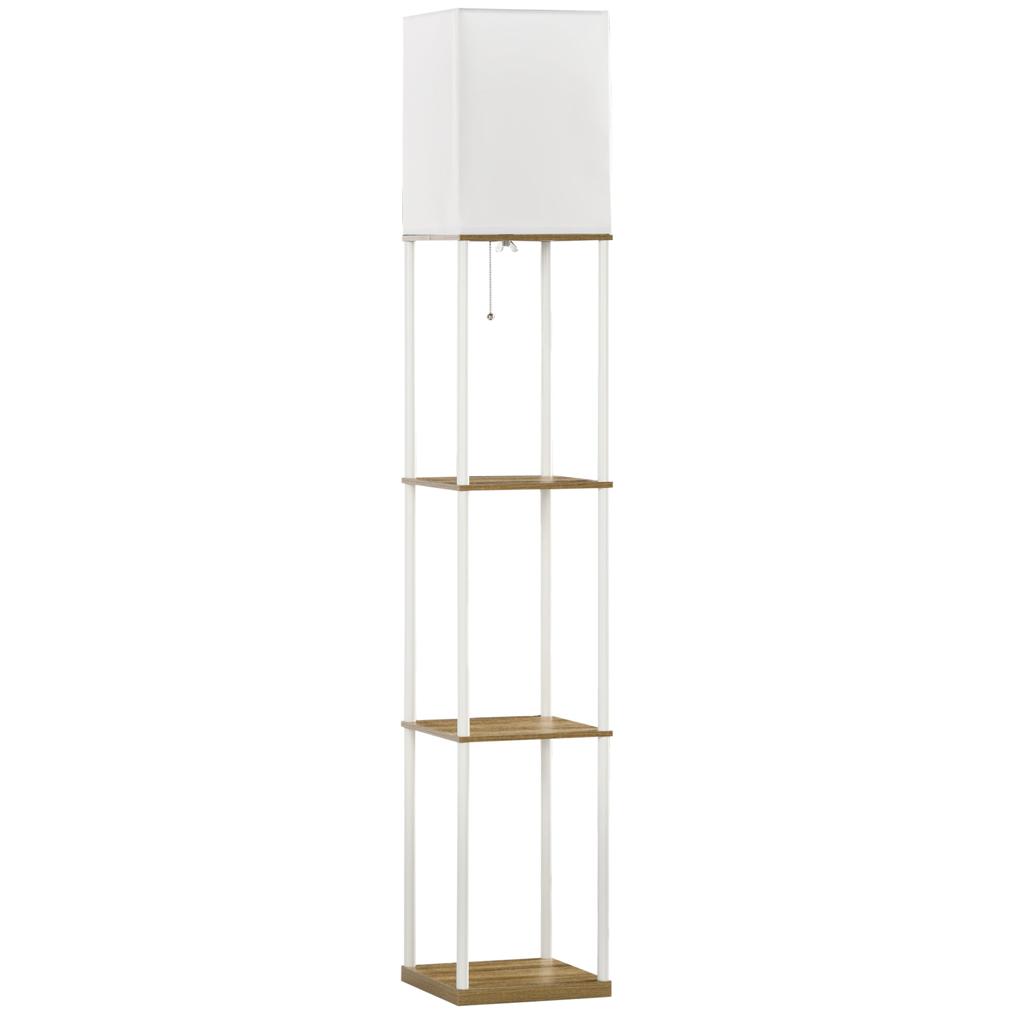Modern Floor Lamp with Shelves, 3 Layer Shelf Tall Standing Lamp with Fabric Lampshade, Pull Chain Switch (Bulb not included)  AOSOM   