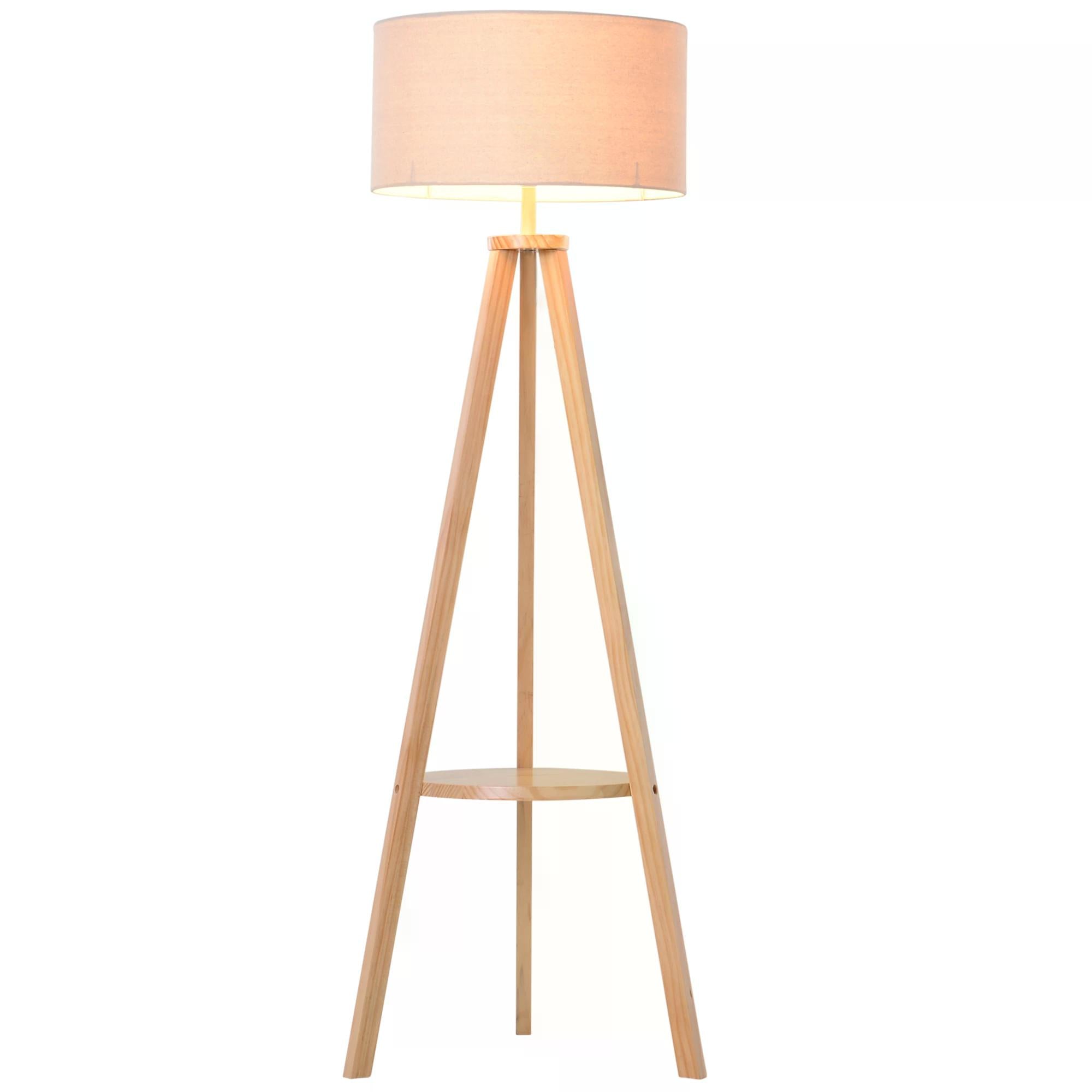 Freestanding Tripod Floor Lamp Bedside Light Reading Light with Storage Shelf Linen Shade for Living Room Bedroom, 154cm, Cream  AOSOM   