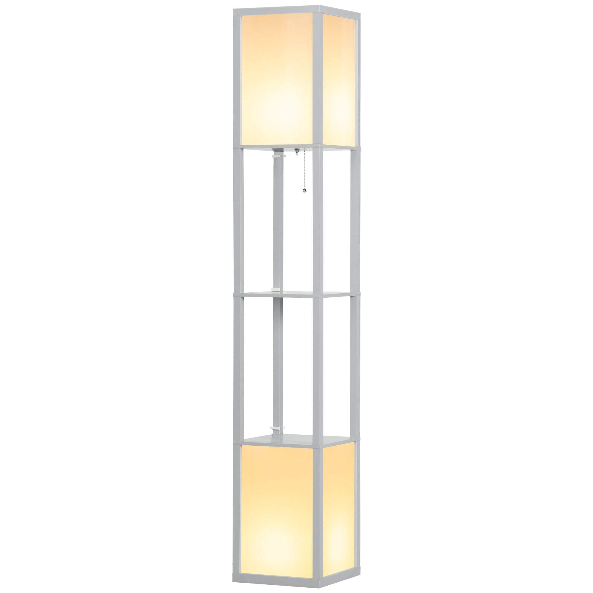 Modern Shelf Floor Lamp with Dual Ambient Light, Standing Lamp Living Room, Bedroom, 156cm, Grey  AOSOM   