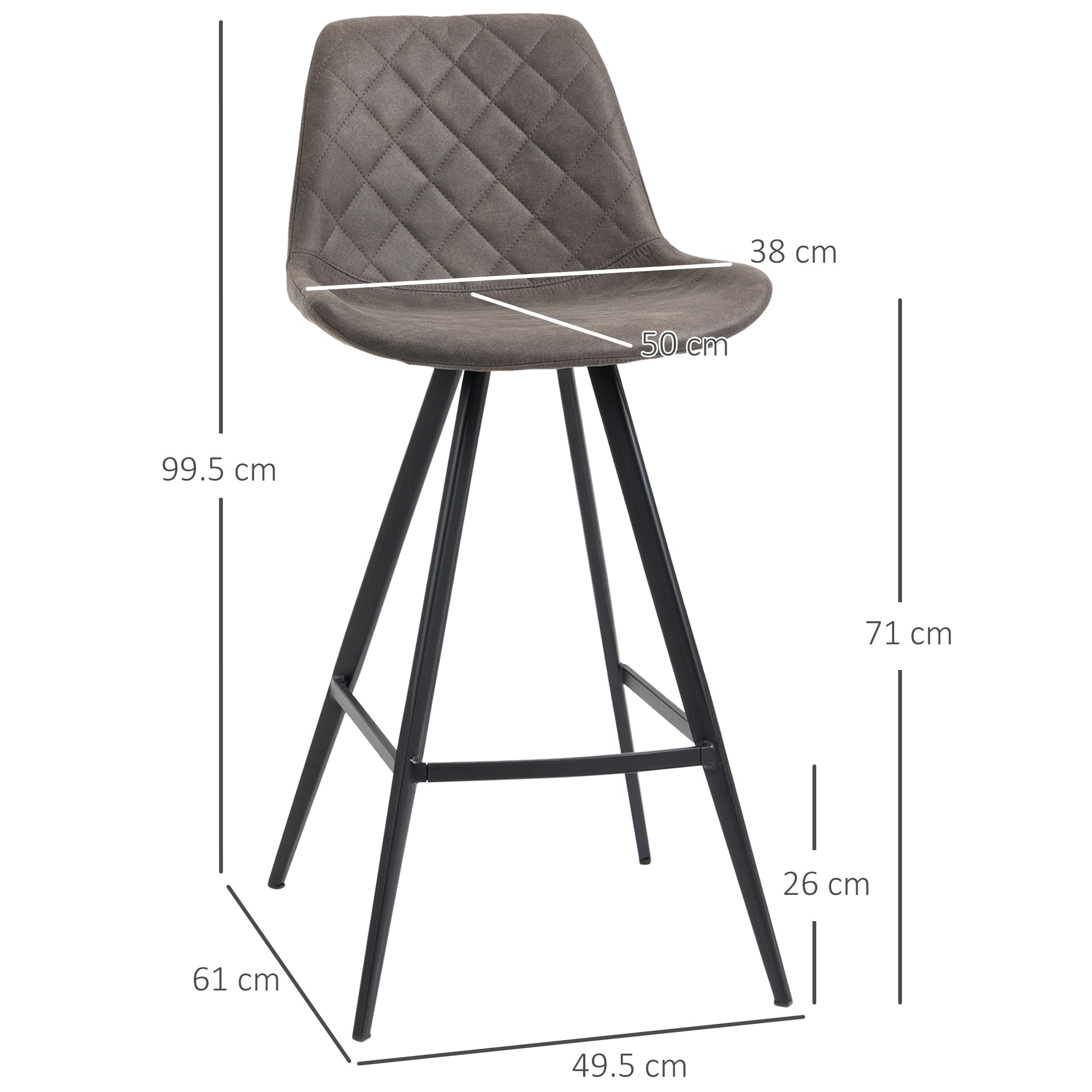 Set Of 2 Bar Stools Vintage Microfiber Cloth Tub Seats Padded Comfortable Steel Frame Footrest Quilted Home Kitchen Chair Stylish Dark Grey  AOSOM   