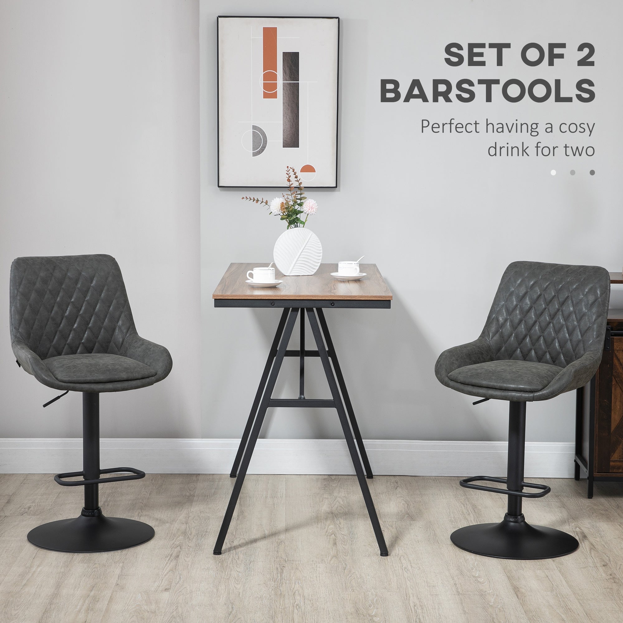 Retro Bar Stools Set of 2, Adjustable Kitchen Stool, Upholstered Bar Chairs with Back, Swivel Seat, Dark Grey  AOSOM   