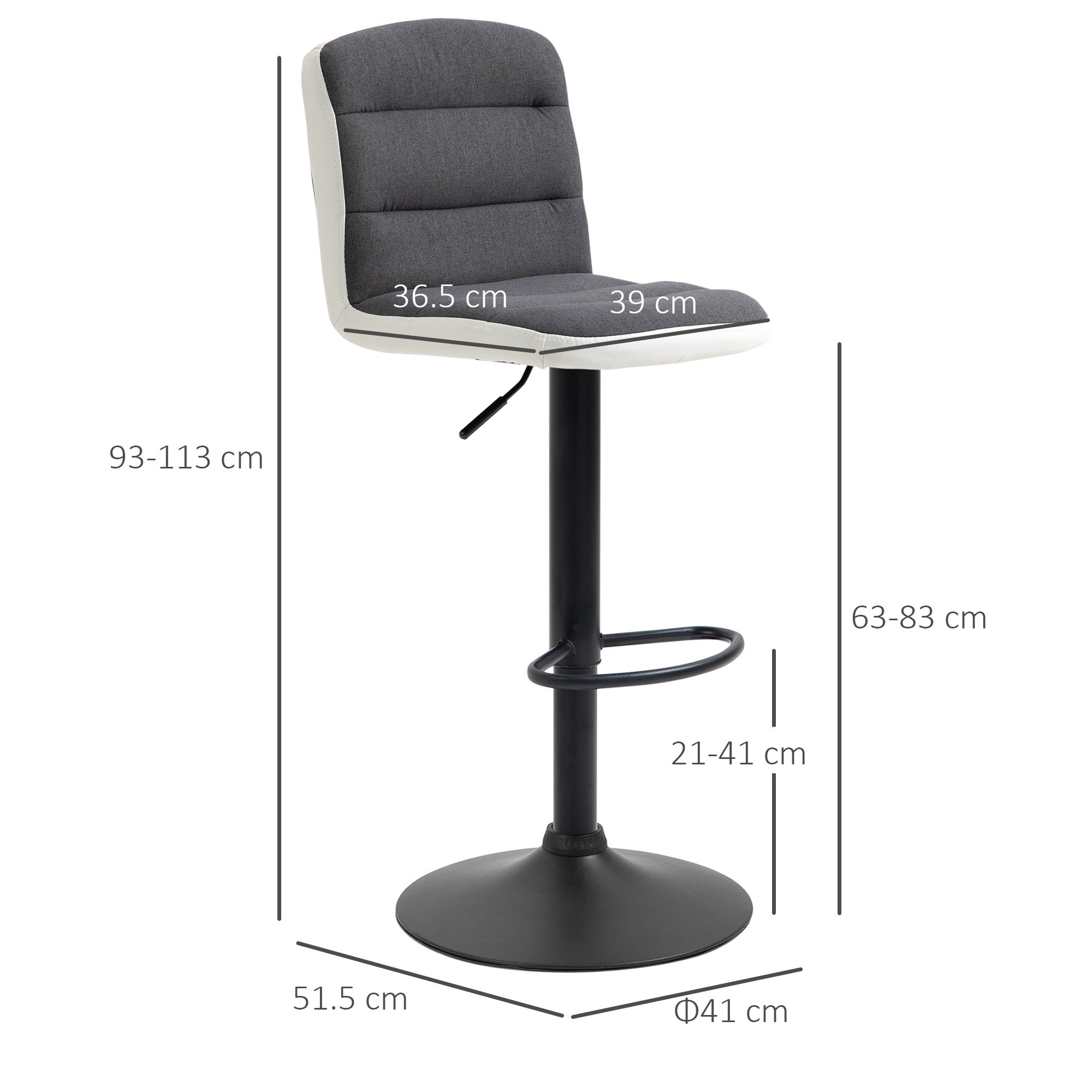 Bar stool Set of 2 Armless Adjustable Height Upholstered Bar Chair with Swivel Seat, Dark Grey  AOSOM   