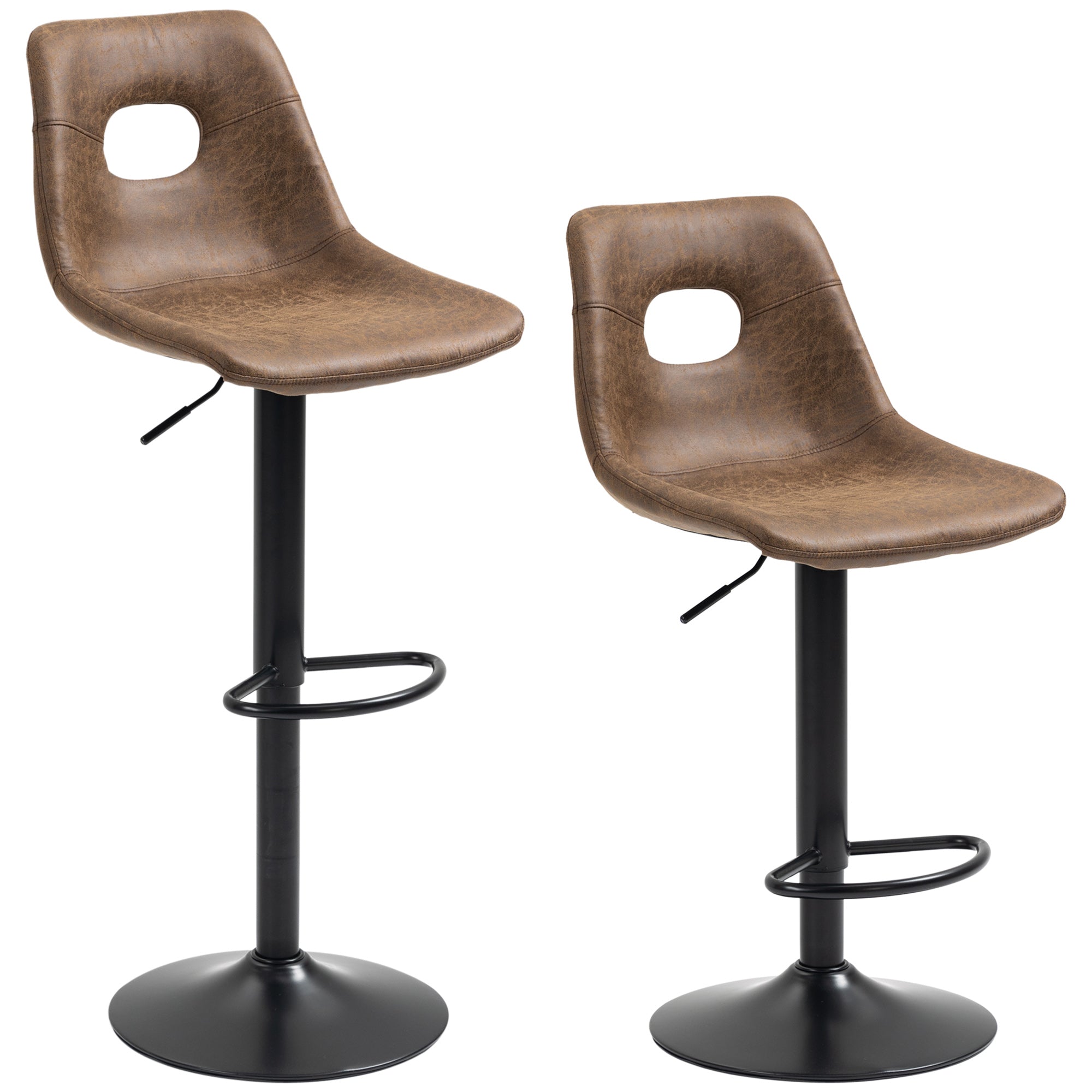 Set of 2 Bar stools With Backs,retro-look , faux leather, Adjustable Breakfast Dining Stools with Backrest, Footrest, Brown  AOSOM   