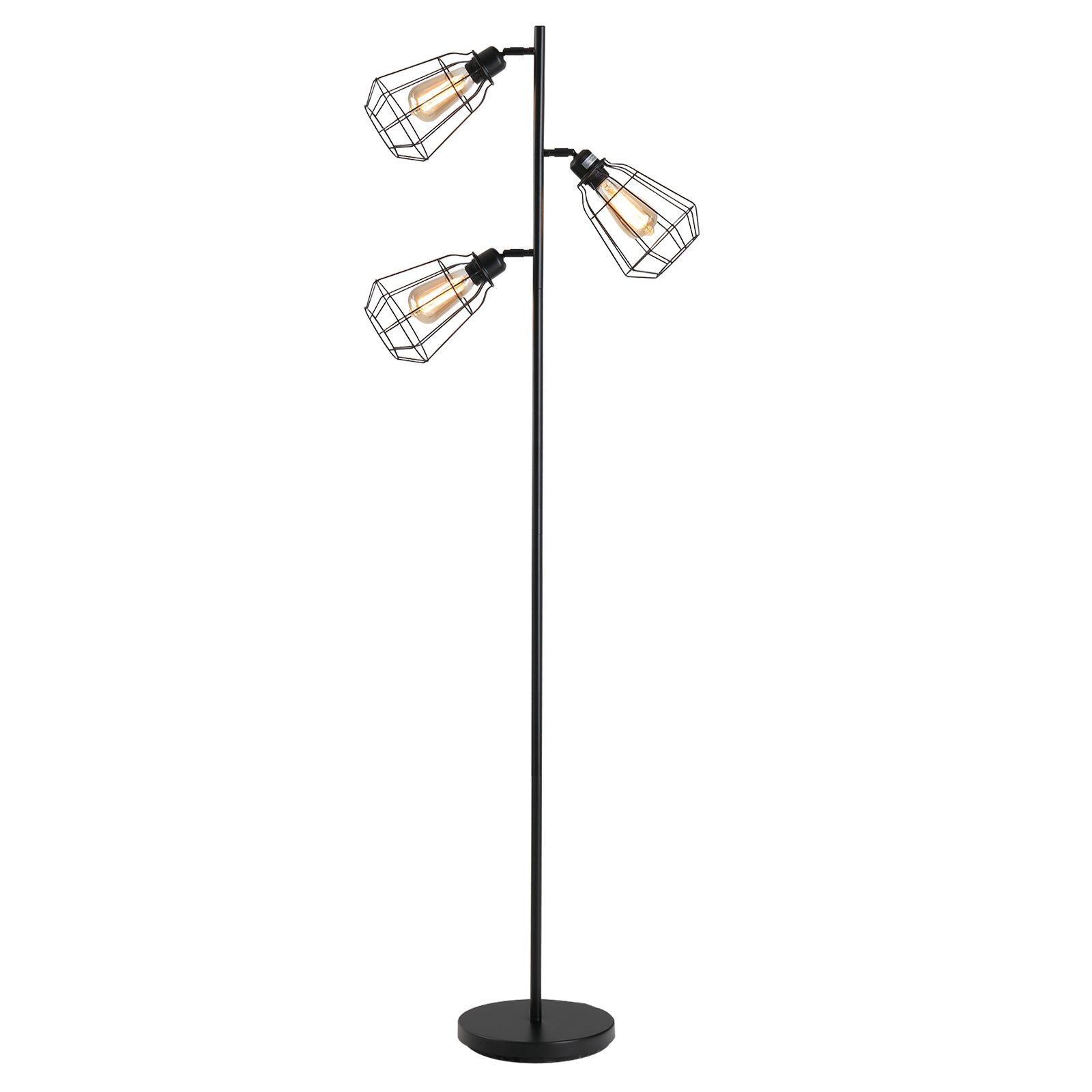 Retro Practical Tree Floor Lamp 3 Angle Adjustable Lampshade Steel Base for Living Room Bedroom Office Black 165cm  AOSOM   