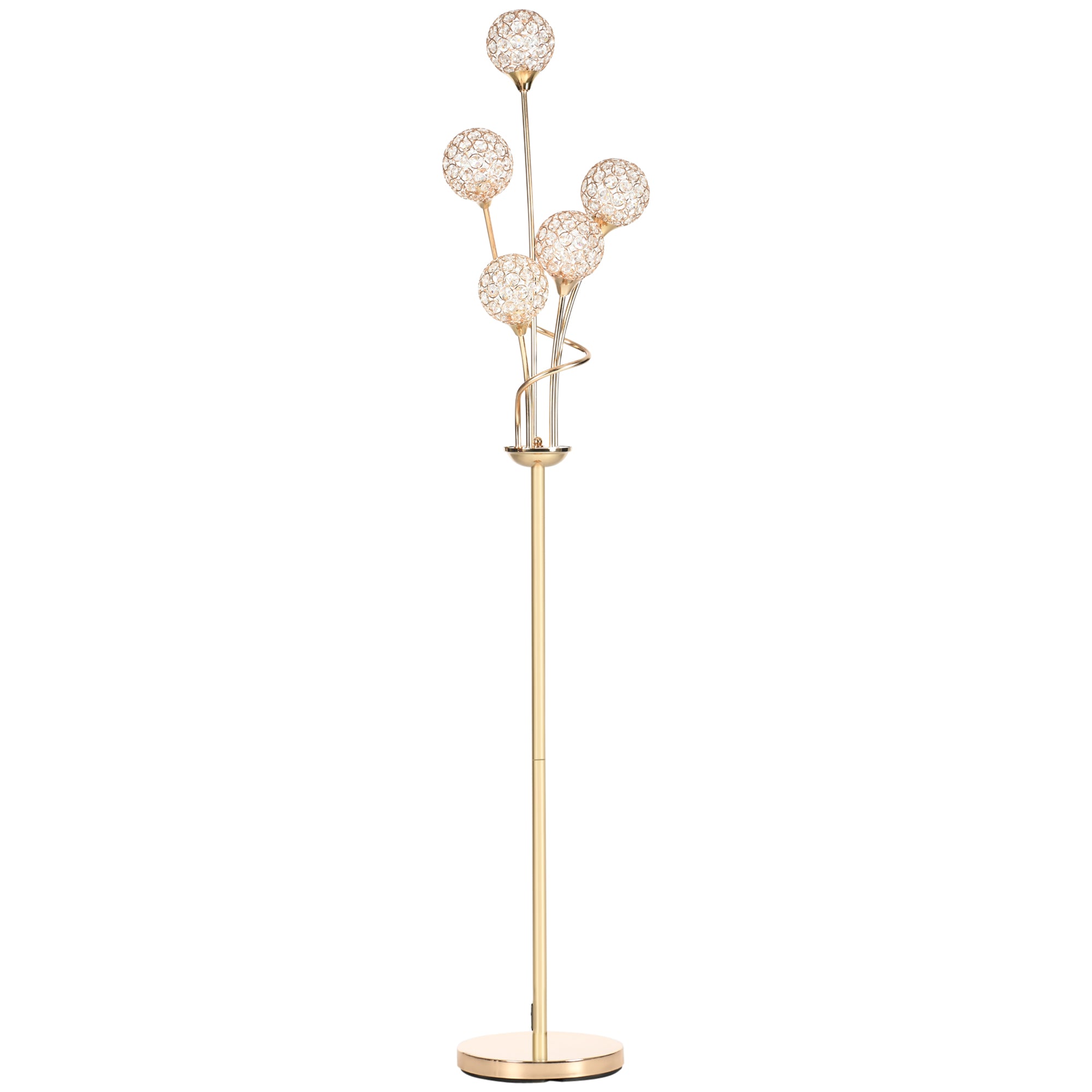 Crystal Floor Lamps for Living Room Bedroom with 5 Light, Modern Upright Standing Lamp, 34x25x156cm, Gold Tone  AOSOM   
