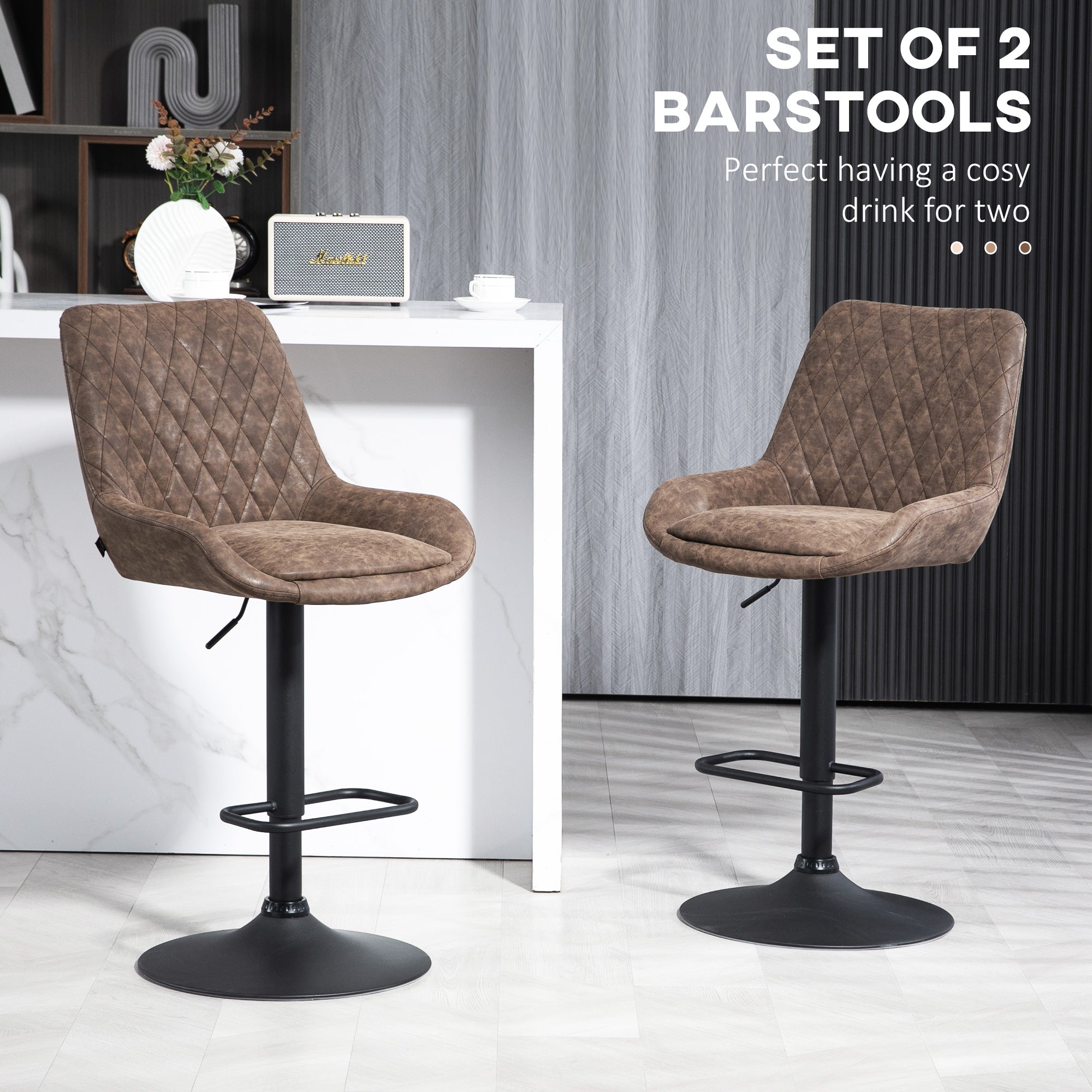 Retro Bar Stools Set of 2, Adjustable Kitchen Stool, Upholstered Bar Chairs with Back, Swivel Seat, Coffee  AOSOM   