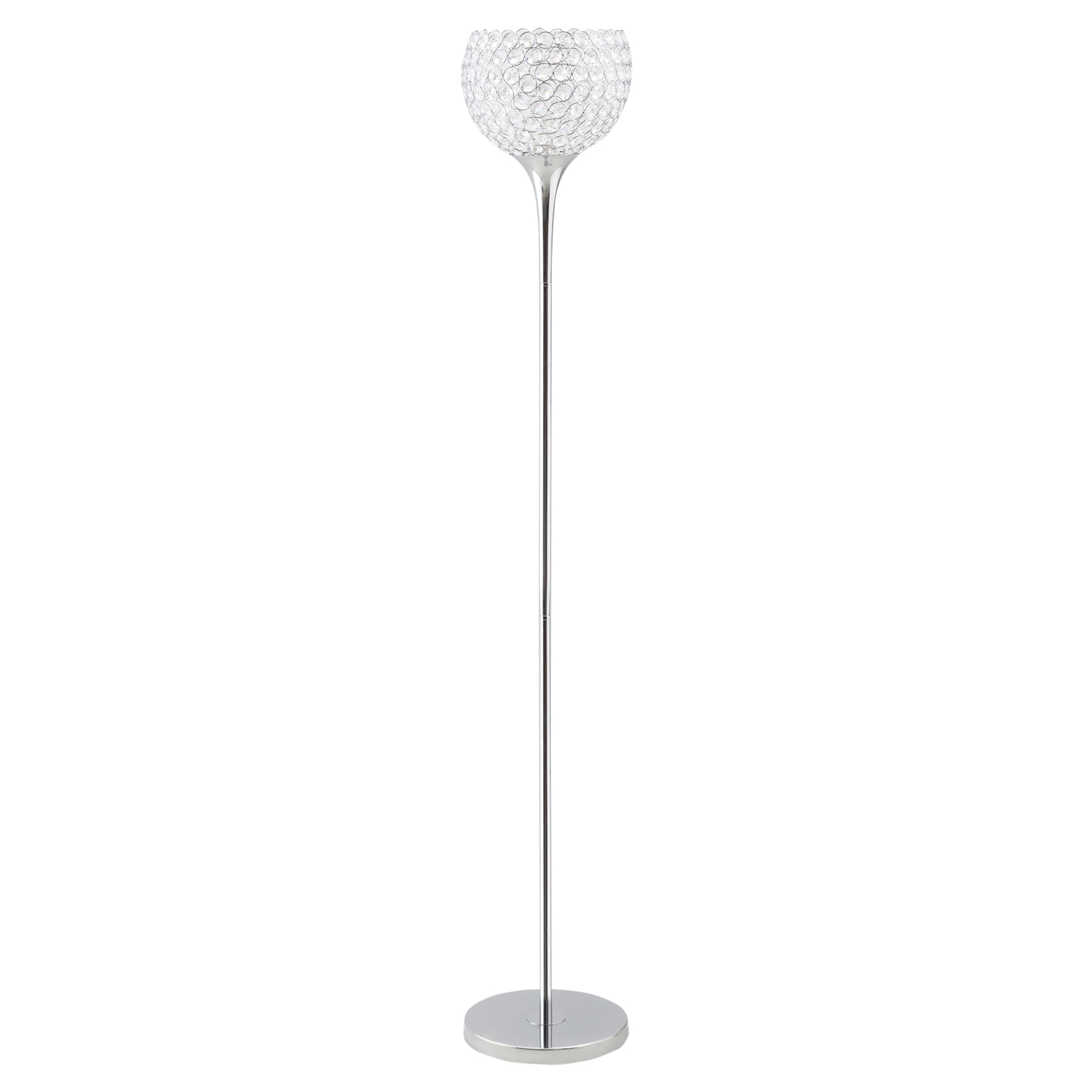 Modern Floor Lamp with K9 Crystal Lampshade, Tall Standing Lamp with E27 Bulb Base and Foot Switch for Living Room Bedroom Study Office Silver  AOSOM   