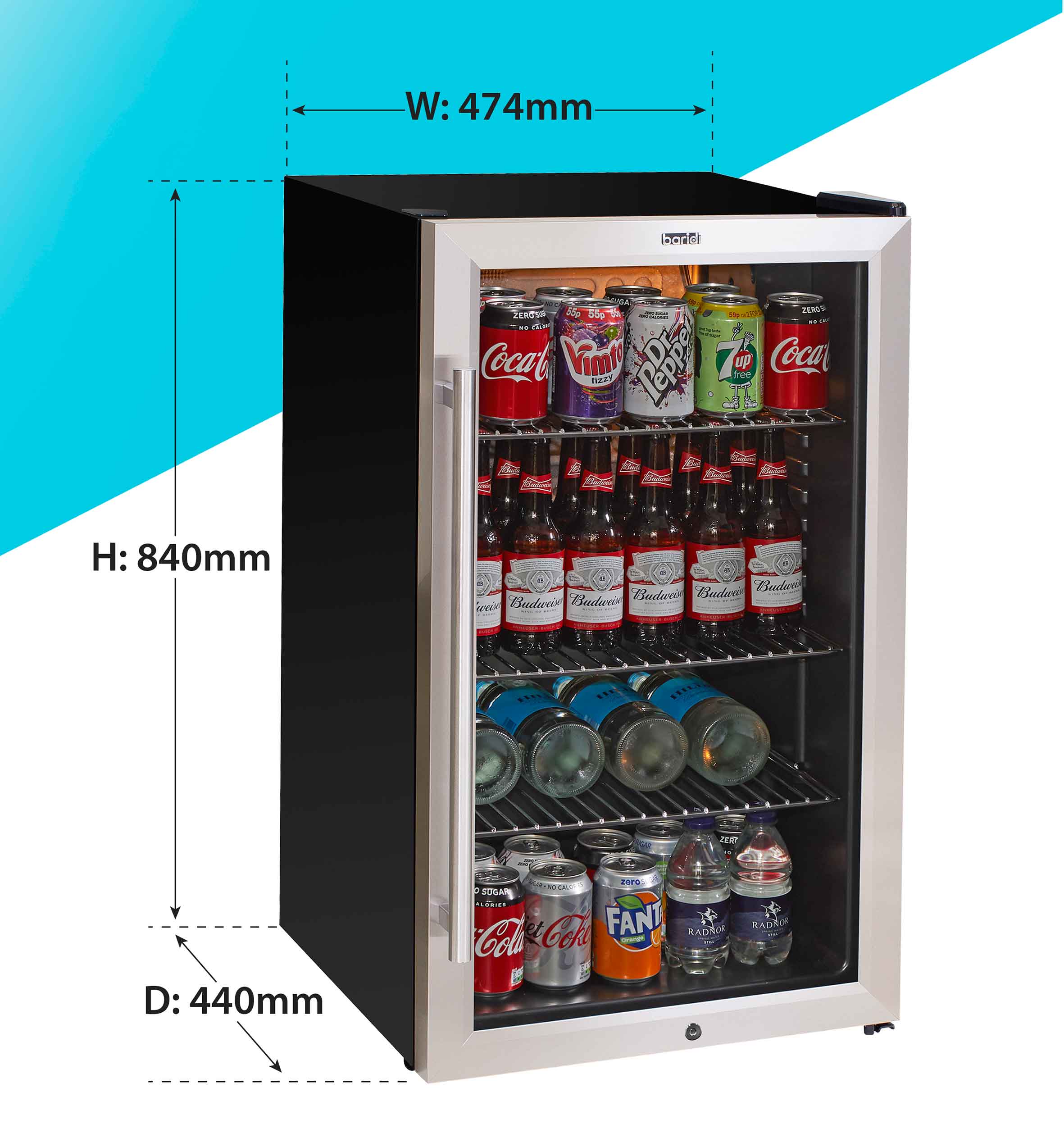 Baridi 85L Under Counter Drinks, Beer & Wine Cooler Fridge With Light, Stainless Steel - DH31  Dellonda   