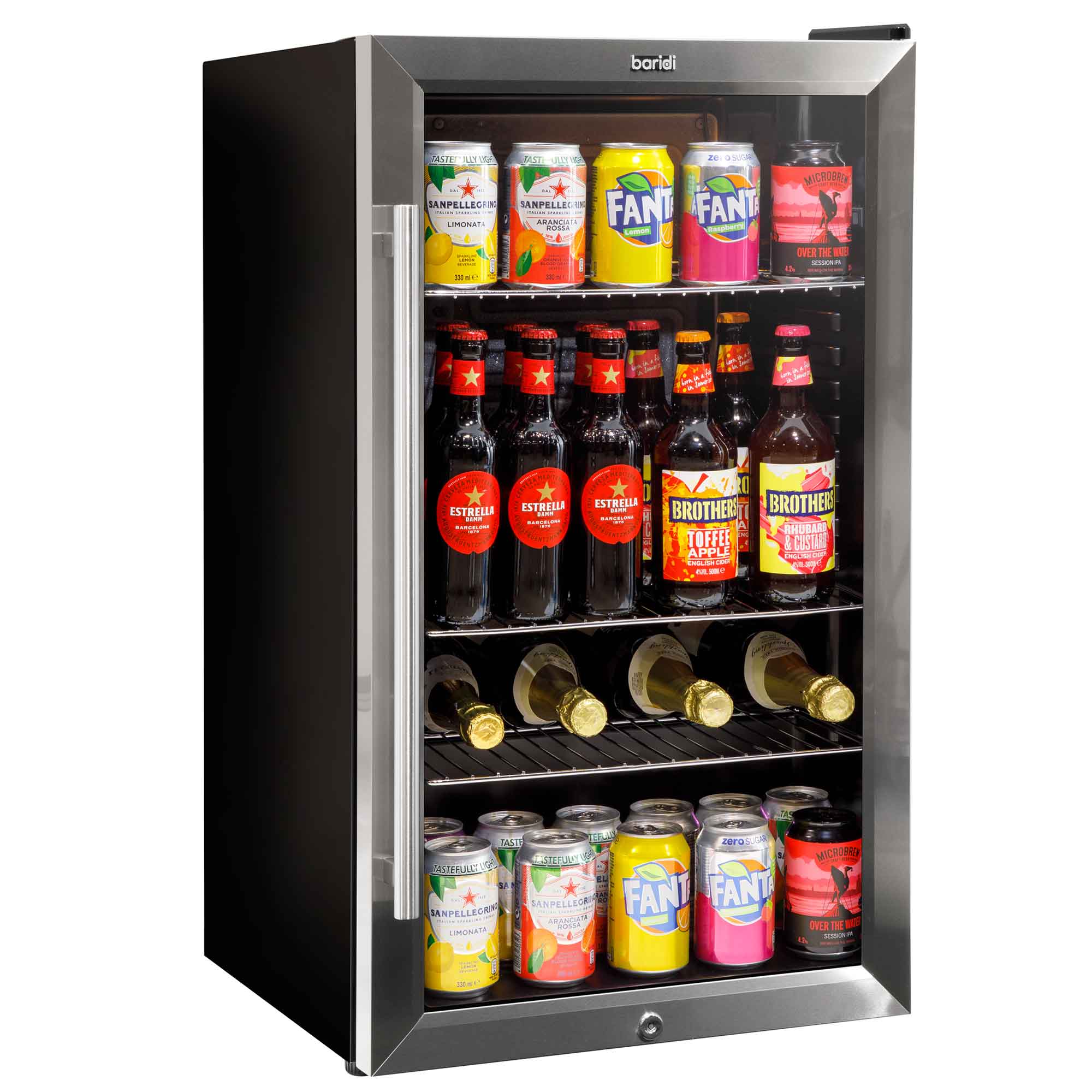 Baridi 85L Under Counter Drinks, Beer & Wine Cooler Fridge With Light, Stainless Steel - DH31  Dellonda   