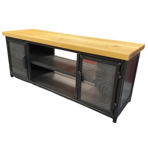 Industrial TV Stand with Mesh Doors and Metal Shelves for Home Entertainment Industrial TV unit Media console RSD Furniture   