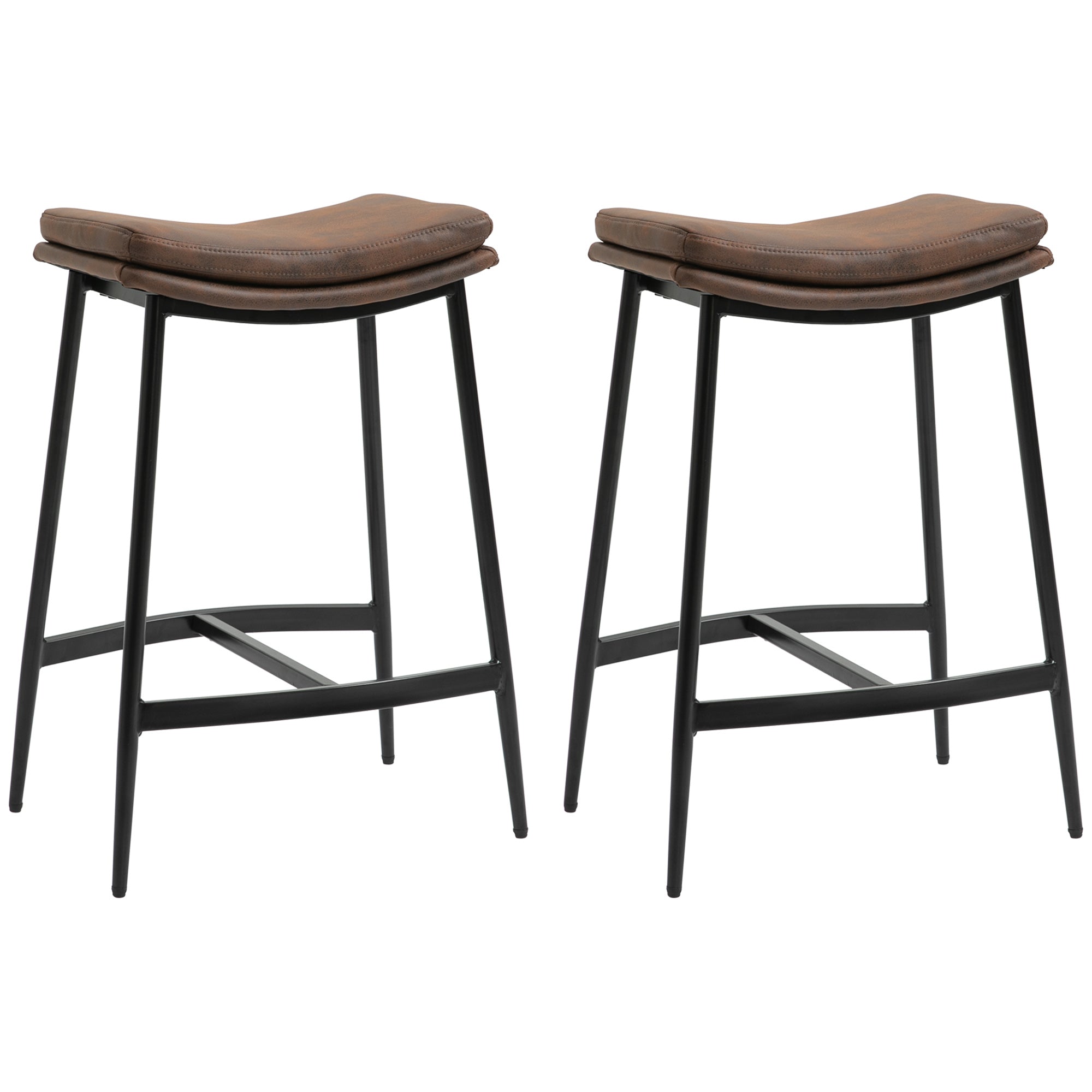 Breakfast Bar Stools Set of 2, Microfibre Upholstered Barstools, Industrial Bar Chairs with Curved Seat and Steel Frame  AOSOM   