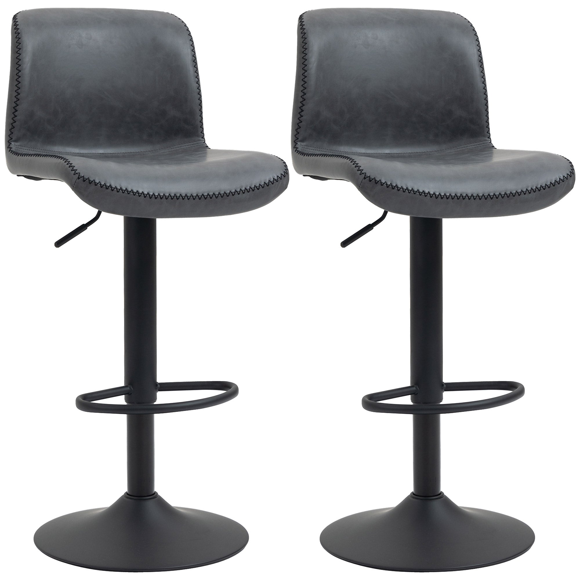 Set of 2 Bar Stool Adjustable Height Swivel Footrest and Base for Breakfast Bar, Kitchen and Home, Dark Grey  AOSOM   