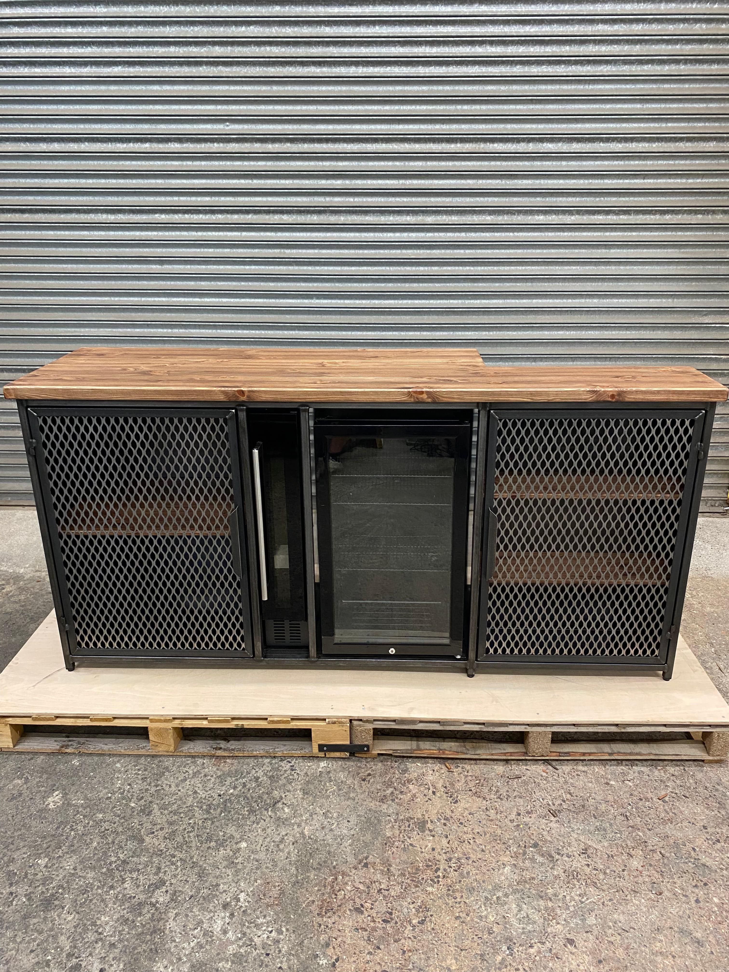 Large Industrial style sideboard with Drinks fridge & Wine cooler  RSD Furniture   