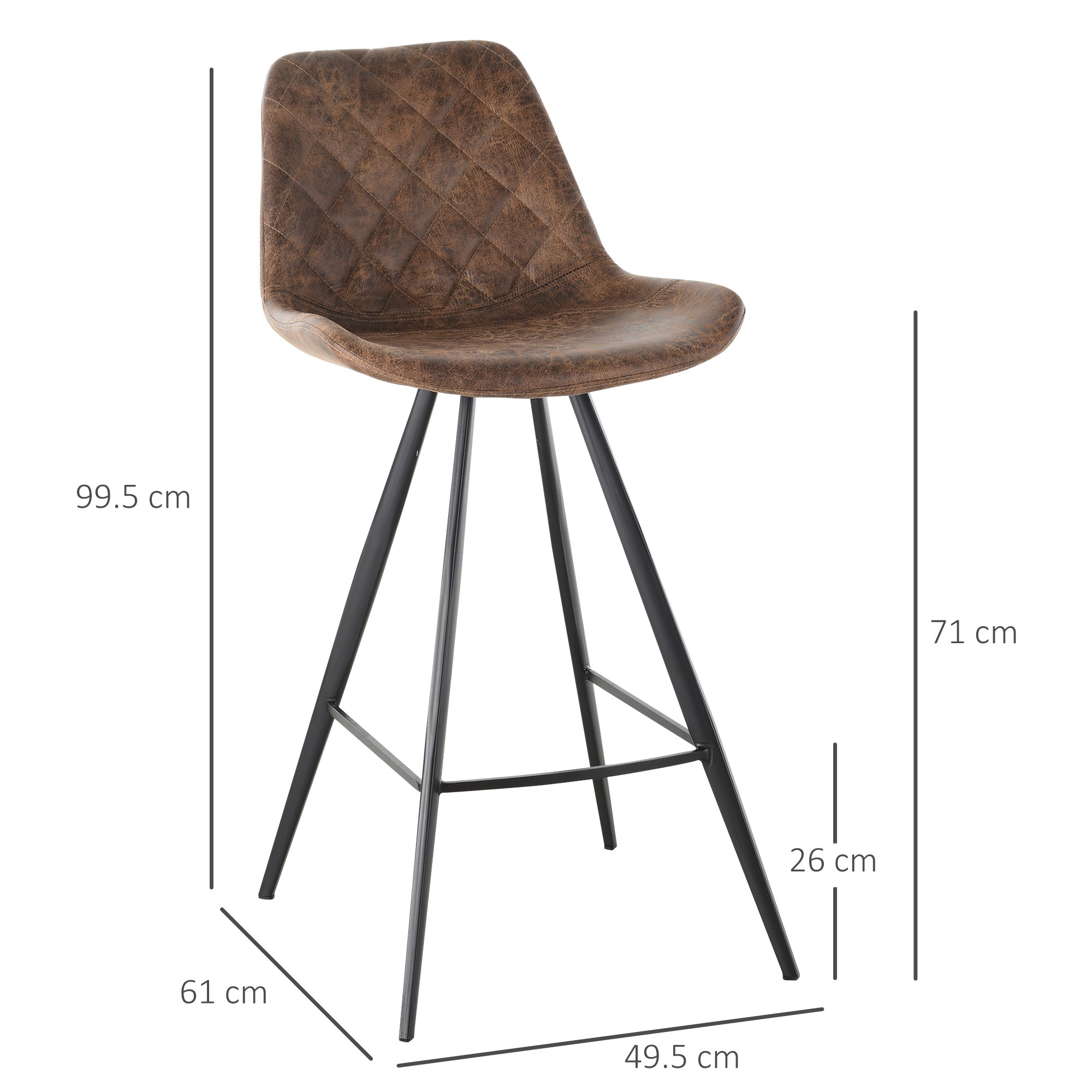 Set Of 2 Bar Stools Vintage Microfiber Cloth Tub Seats Padded Comfortable Steel Frame Footrest Quilted Home Cafe Kitchen Chair Stylish Brown  AOSOM   