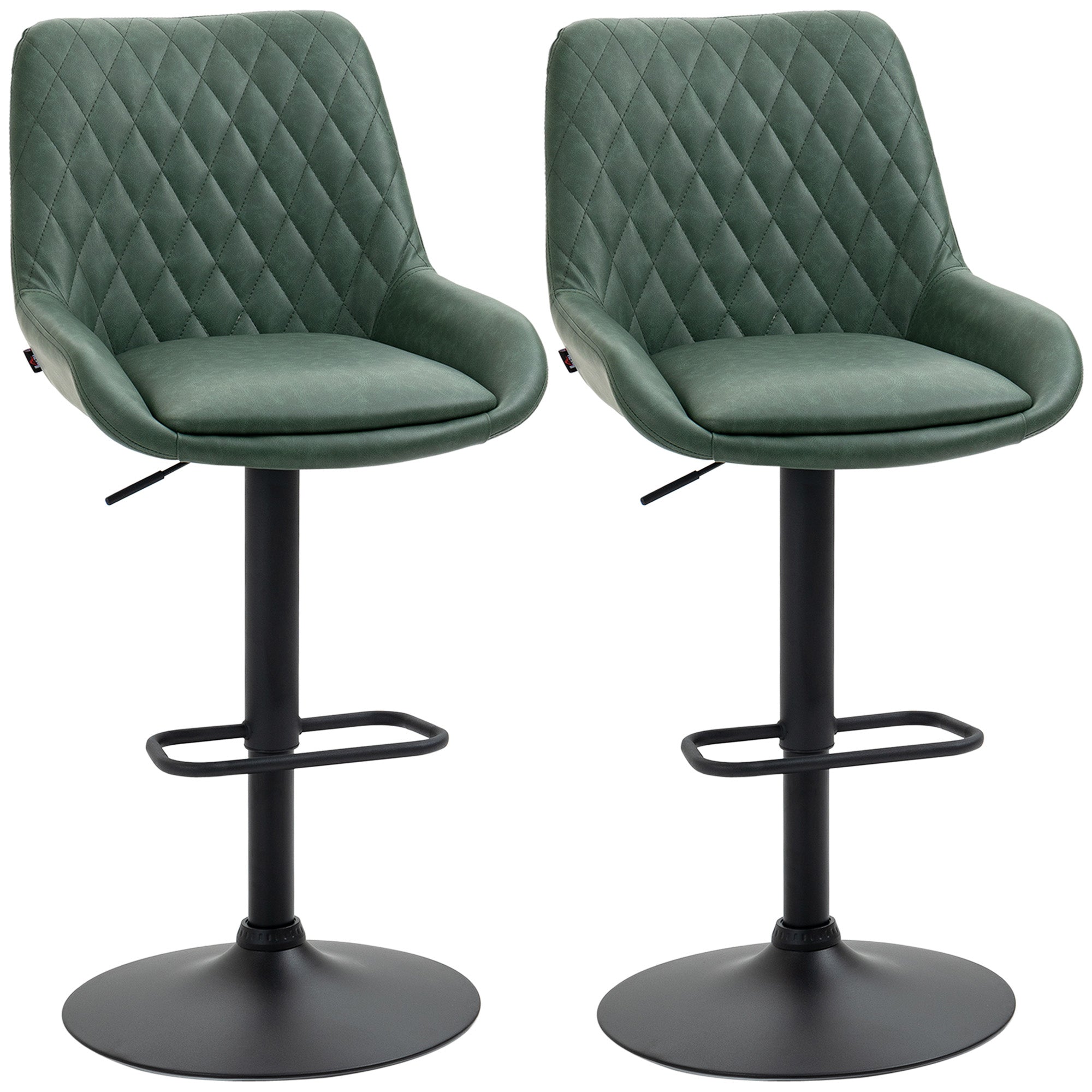 Retro Bar Stools Set of 2, Adjustable Kitchen Stool, Upholstered Bar Chairs with Back, Swivel Seat, Green  AOSOM   