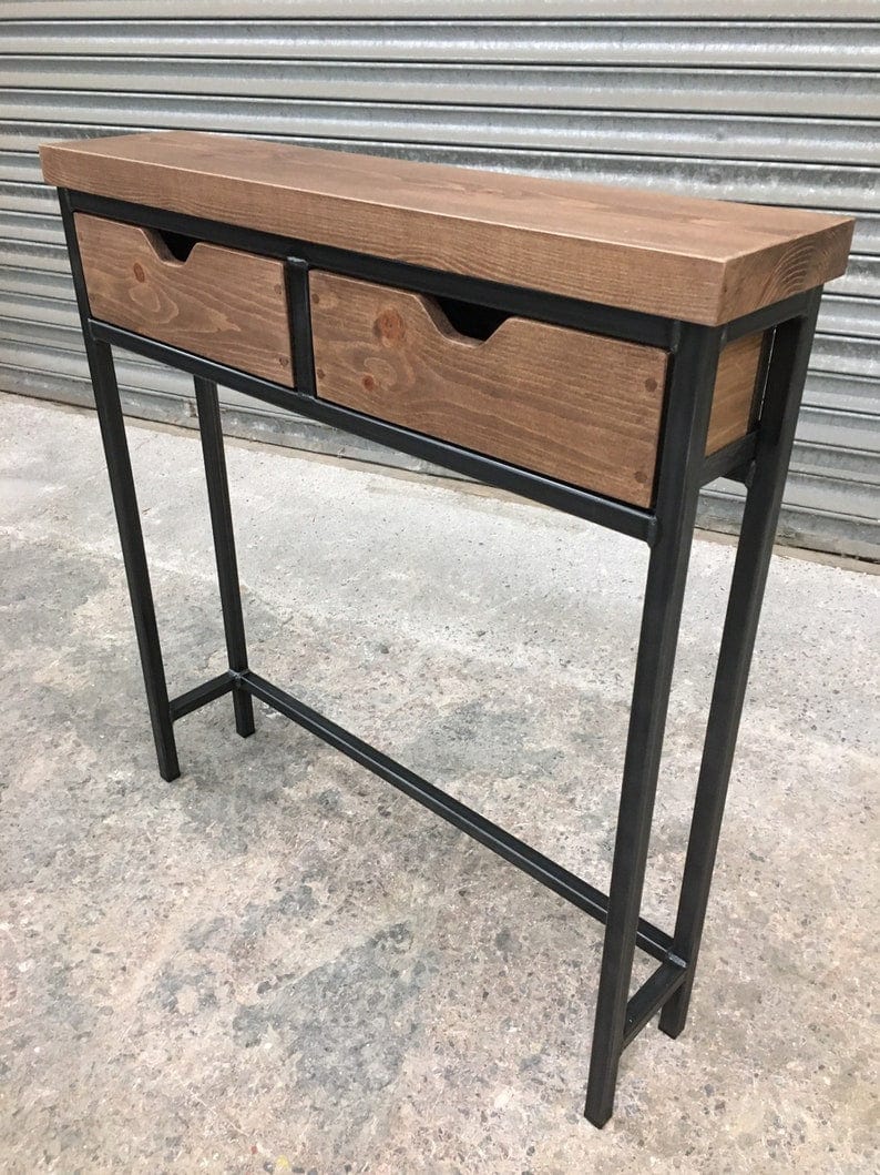 Rustic & Industrial Console table with drawers - Narrow hallway table  RSD Furniture   
