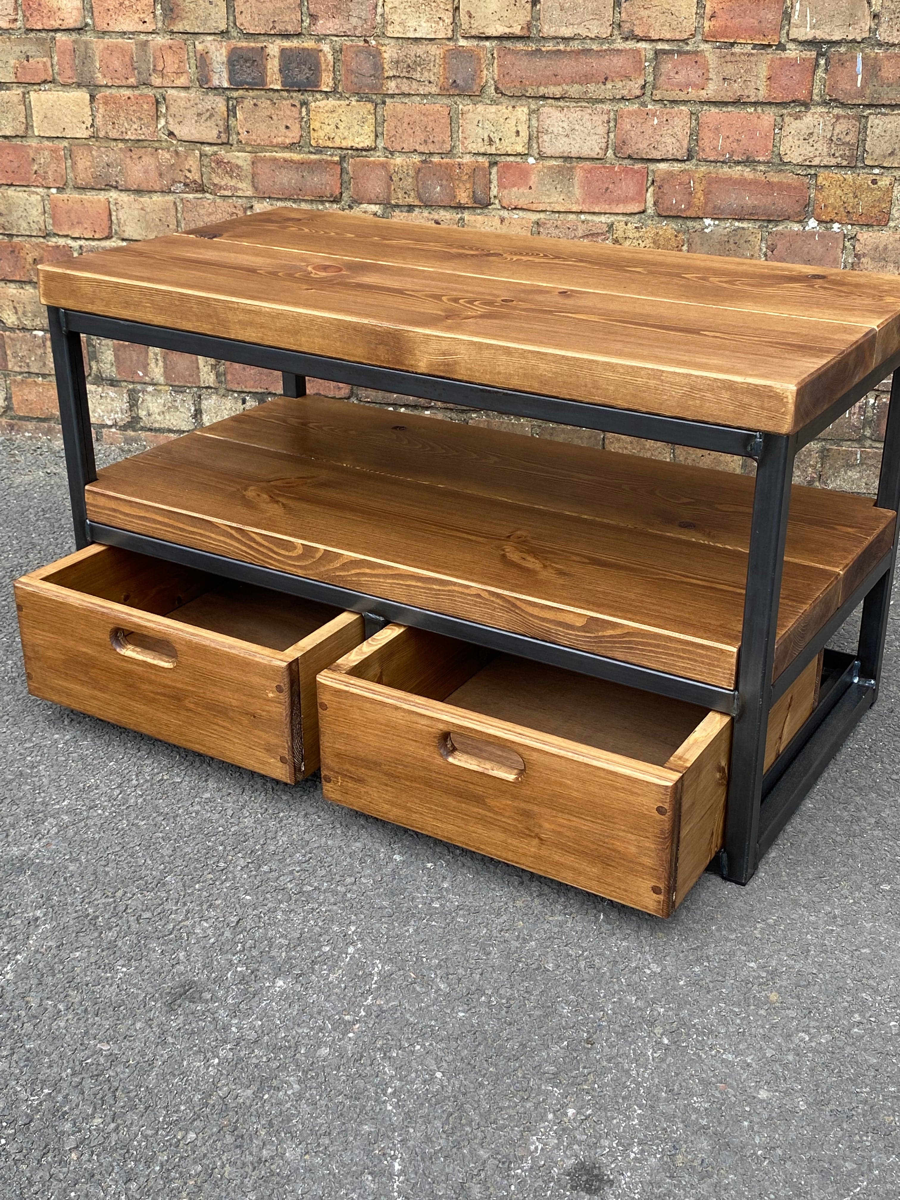 Small Rustic & Industrial TV Unit Stand with drawers  RSD Furniture   