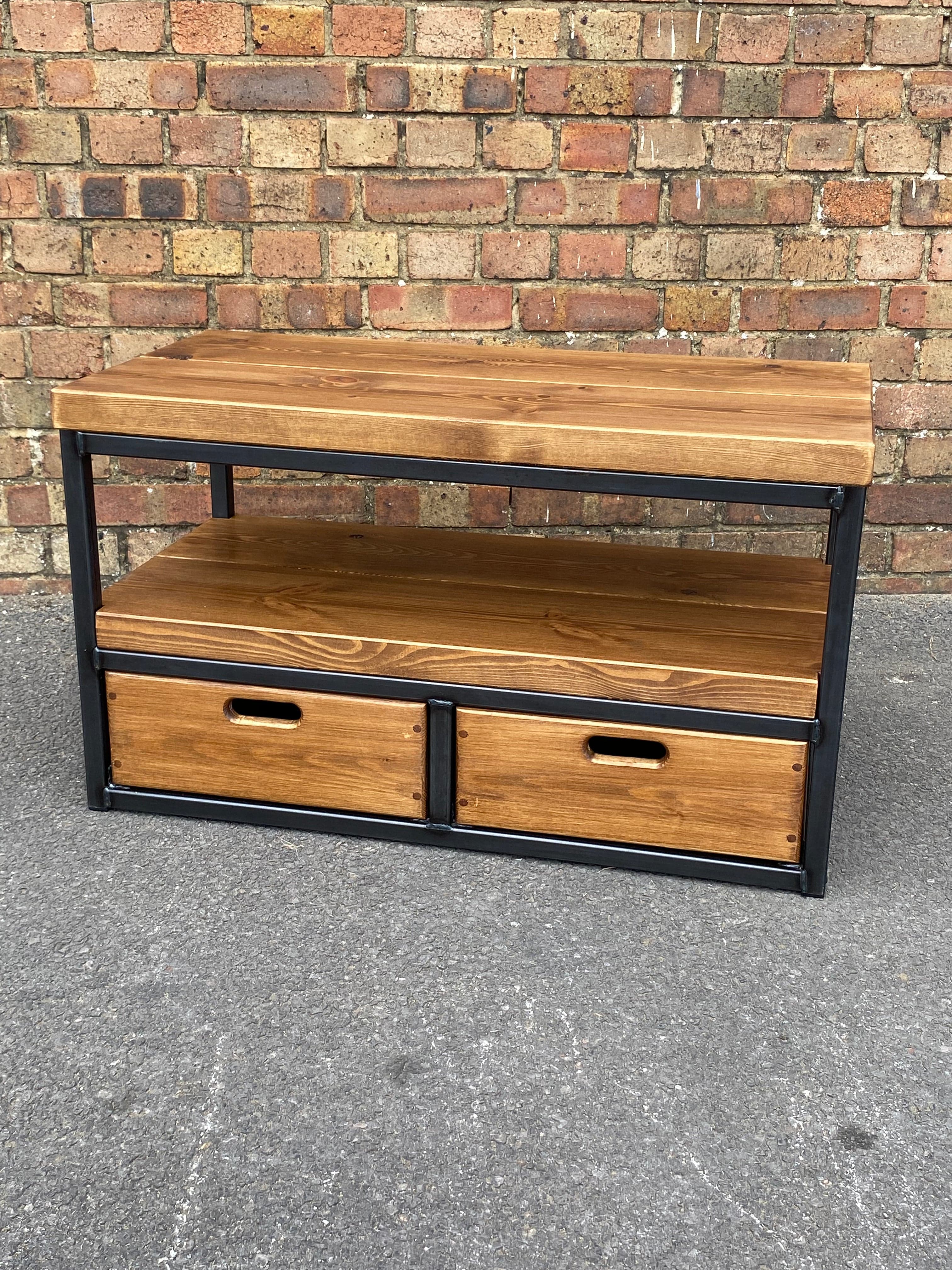 Small Rustic & Industrial TV Unit Stand with drawers  RSD Furniture   
