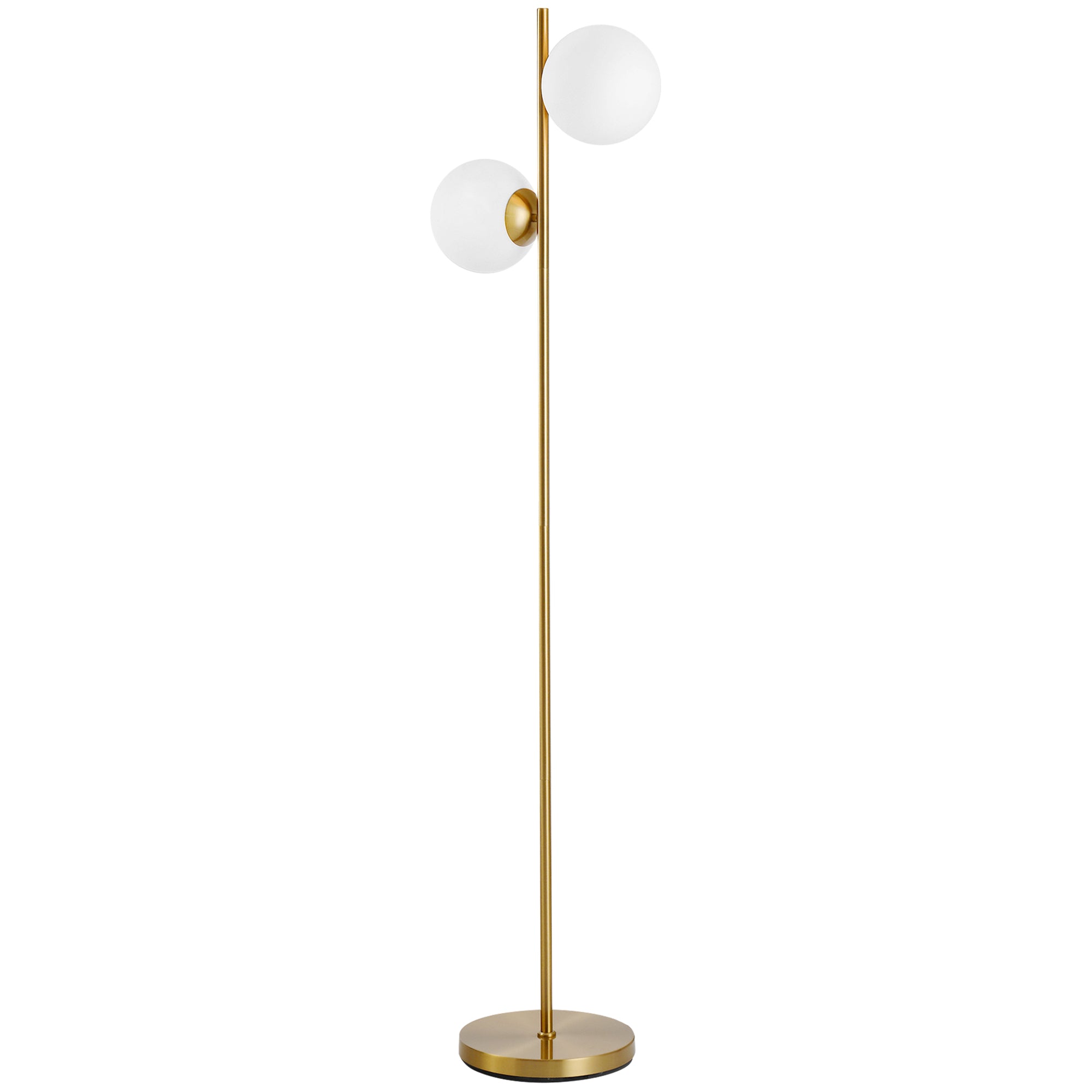 2 Glass Shade Floor Lamp Metal Pole Cool Modern Decorative w/ Floor Switch Home Office Furnishing Gold  AOSOM   