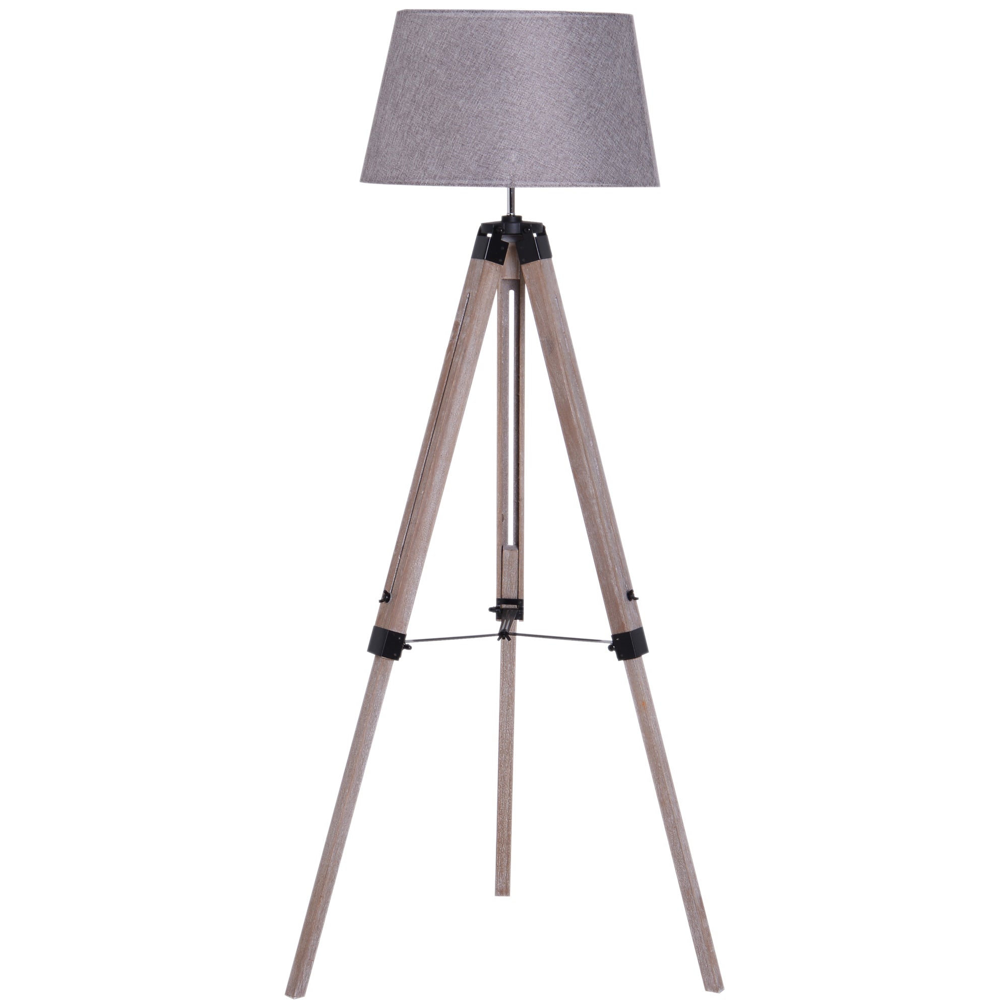Wooden Adjustable Tripod Free Standing Floor Lamp  Bedside Light E27 Bulb Compatible  AOSOM   