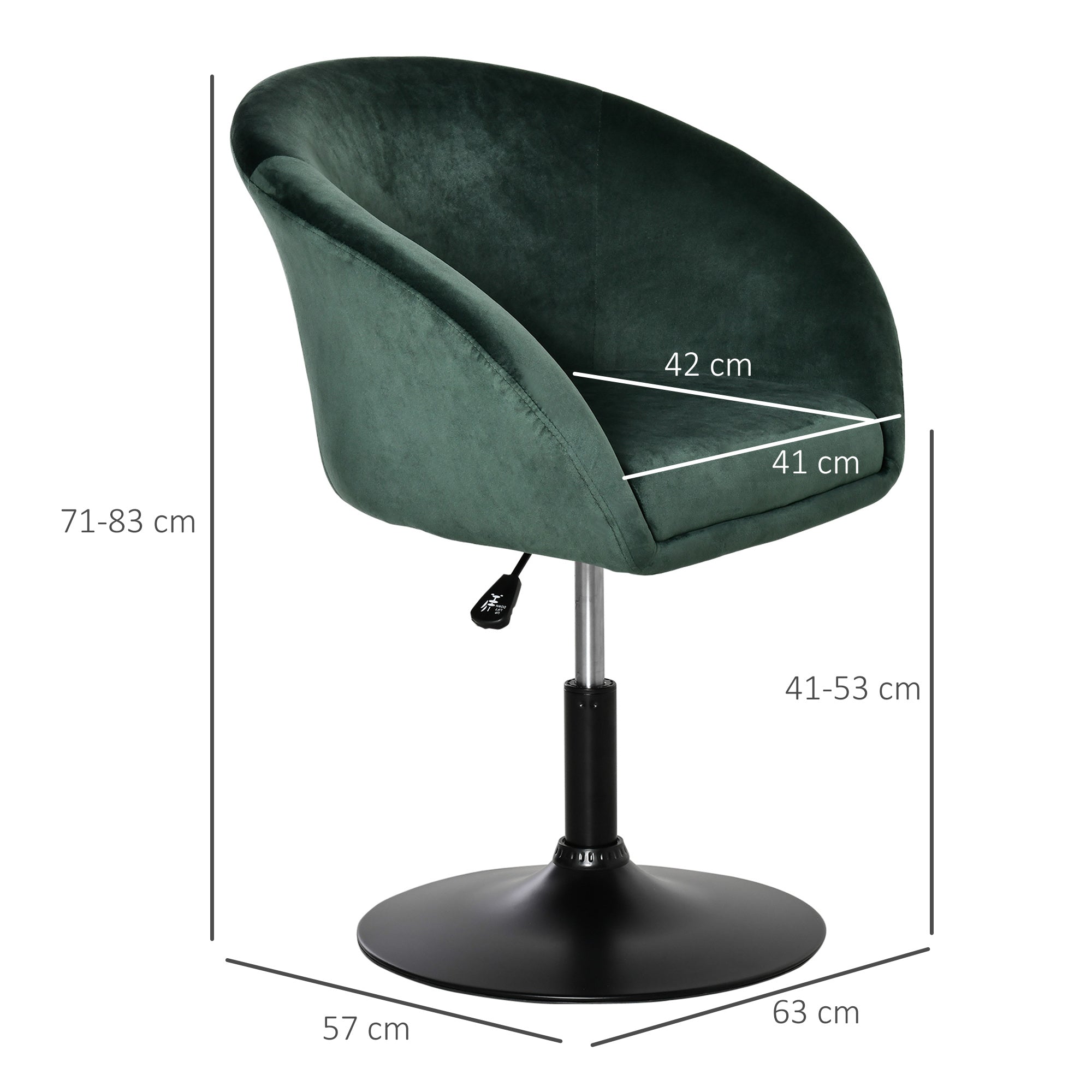 Swivel Bar Stool Fabric Dining Chair Dressing Stool with Tub Seat, Back, Adjustable Height, Green  AOSOM   